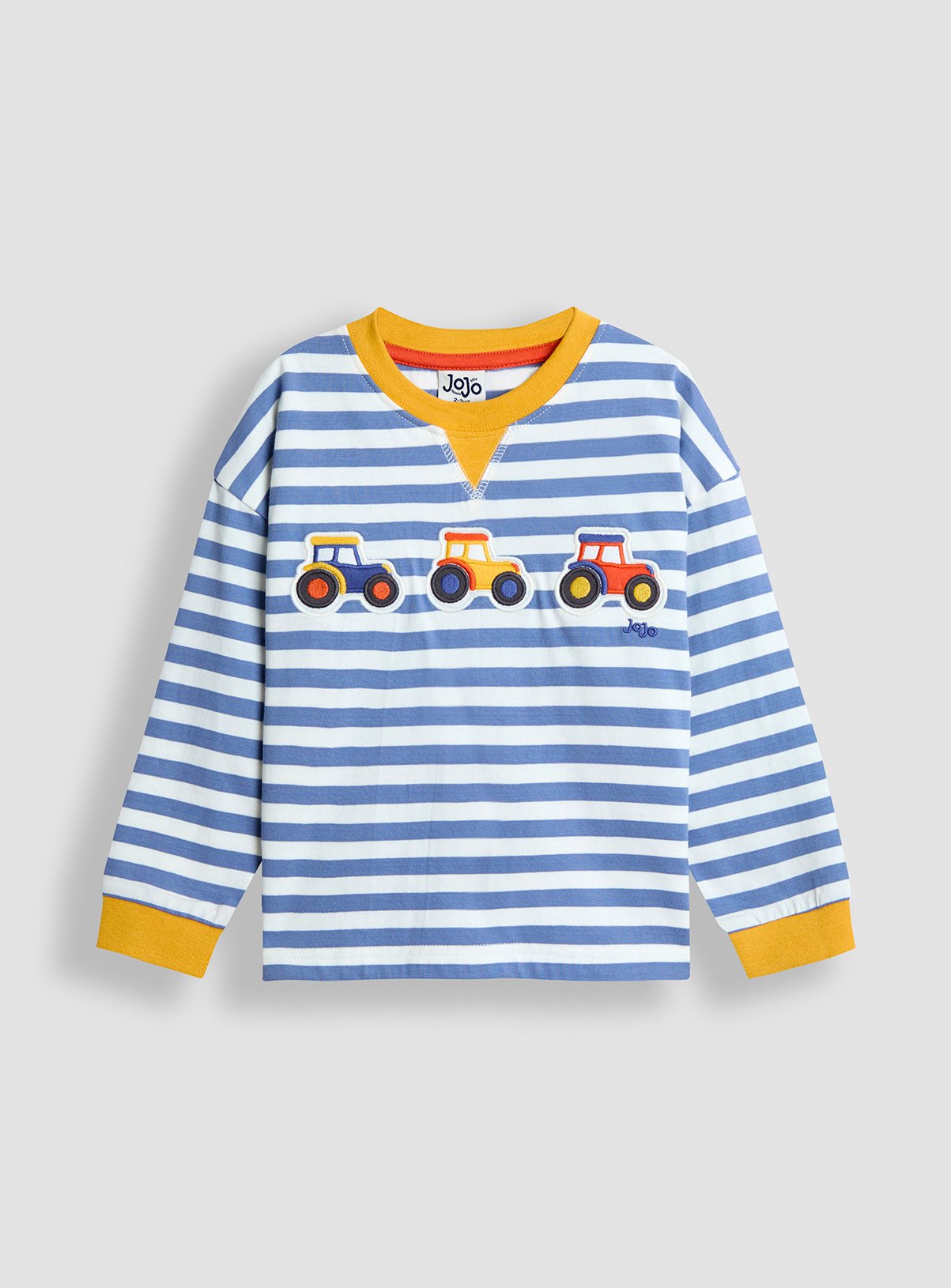 JOJO MAMAN BÉBÉ Striped Tractor Applique Top