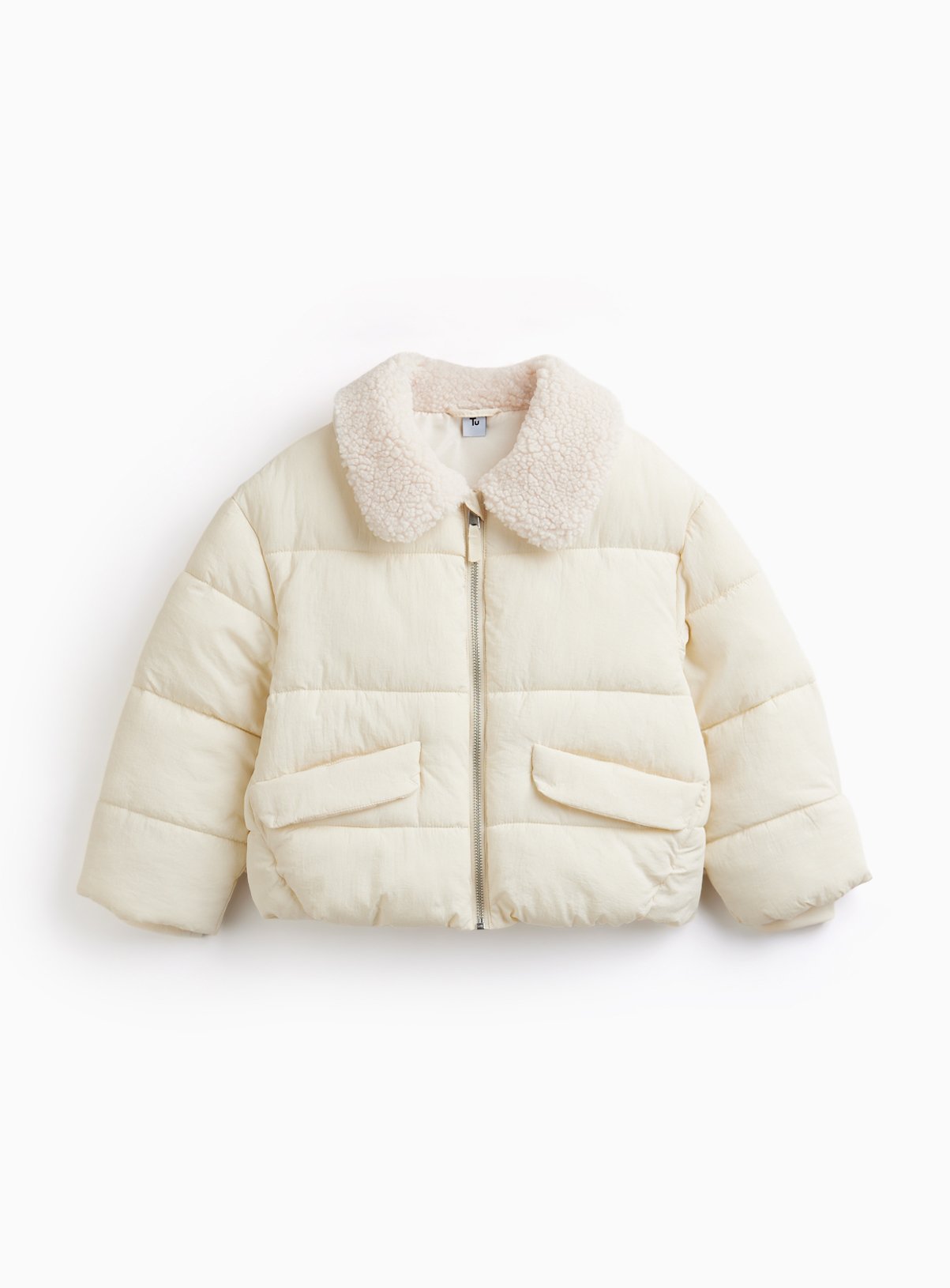 Cream Fluffy Collar Puffer Jacket