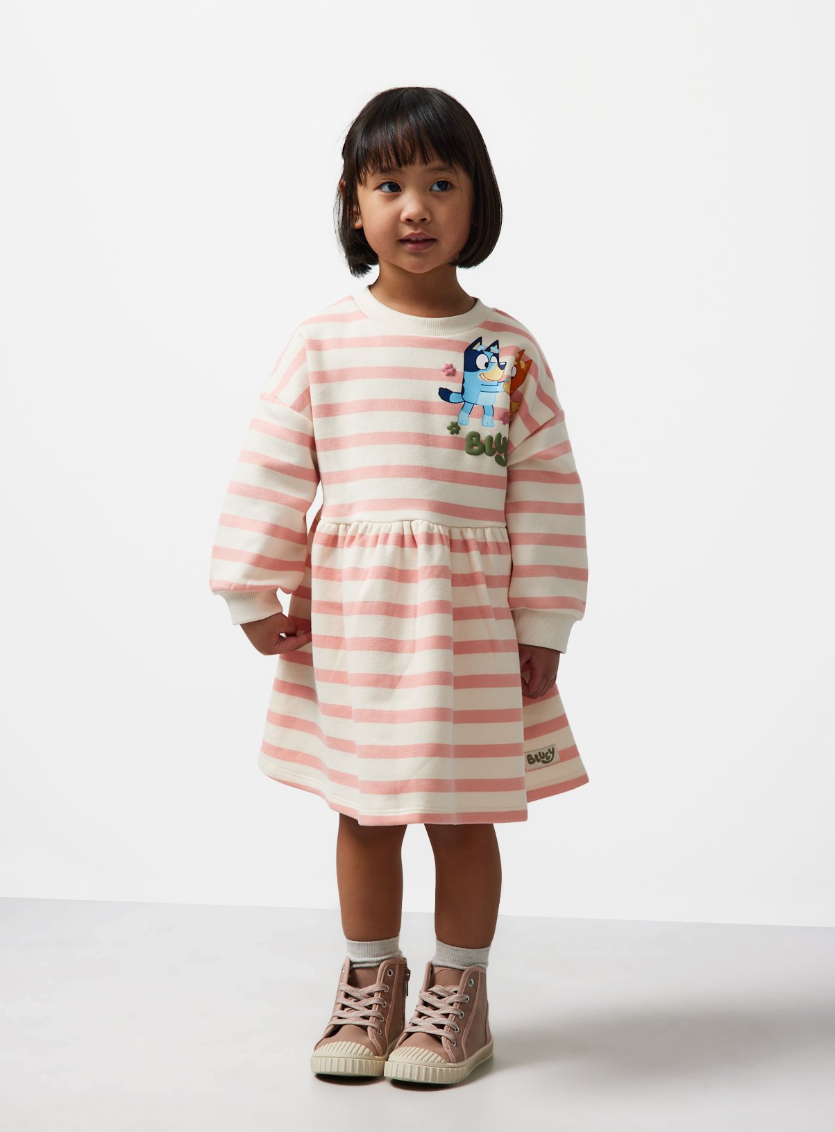 Cream Striped Bluey Print Sweat Dress 