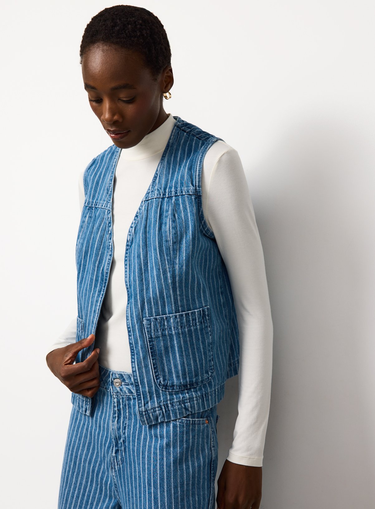 Mid Blue Striped Denim Co-ord Waistcoat 16