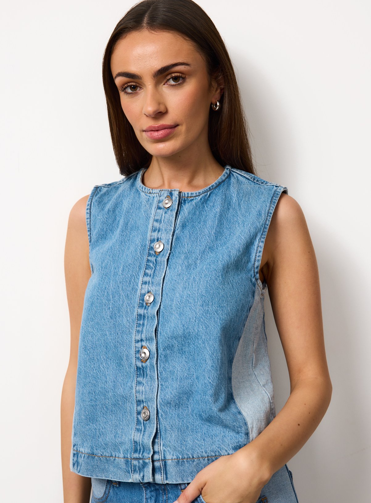 Mid Denim Boxy Co-ord Waistcoat 10
