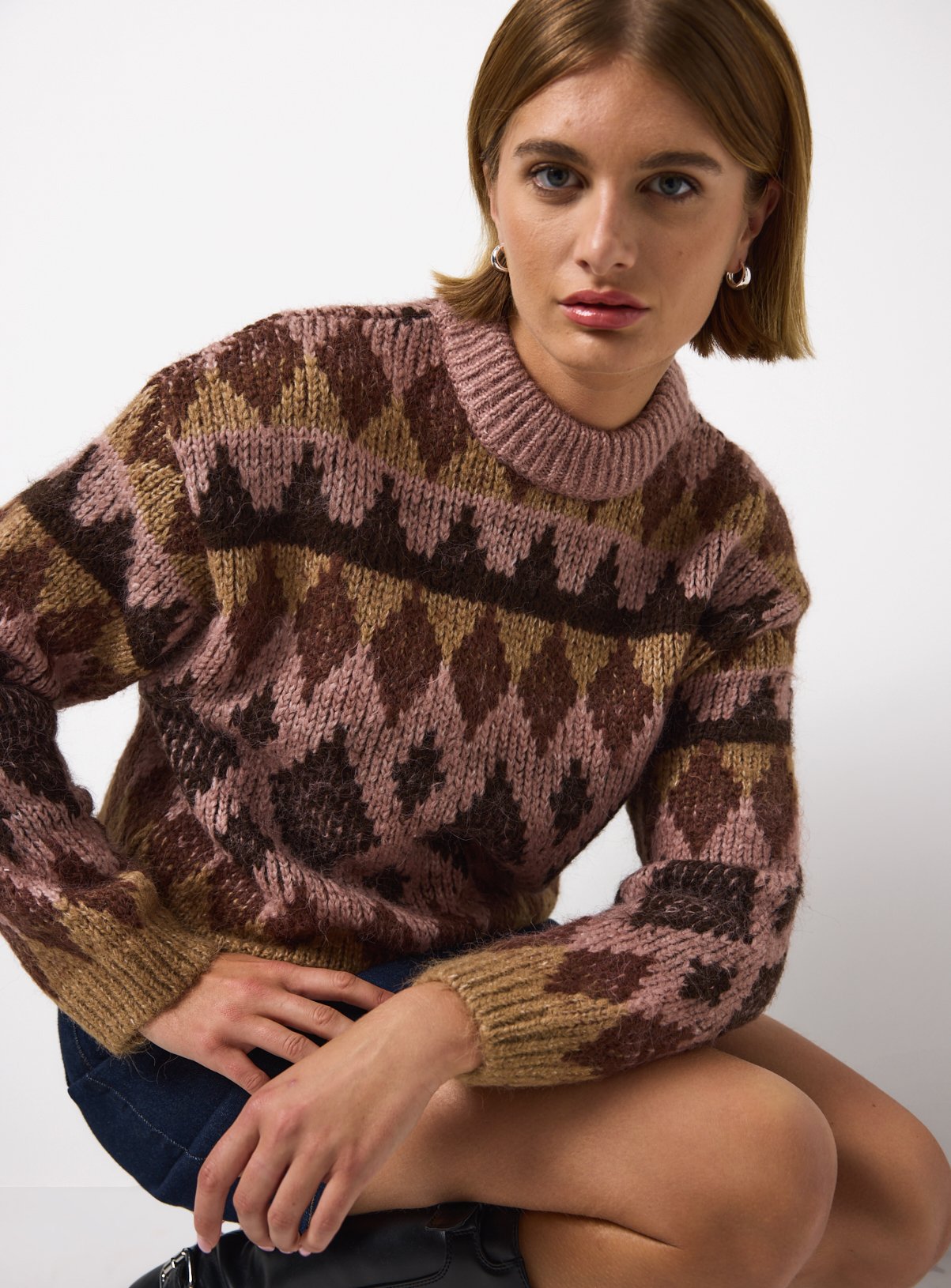 Diamond Fairisle Knitted Crew Jumper 