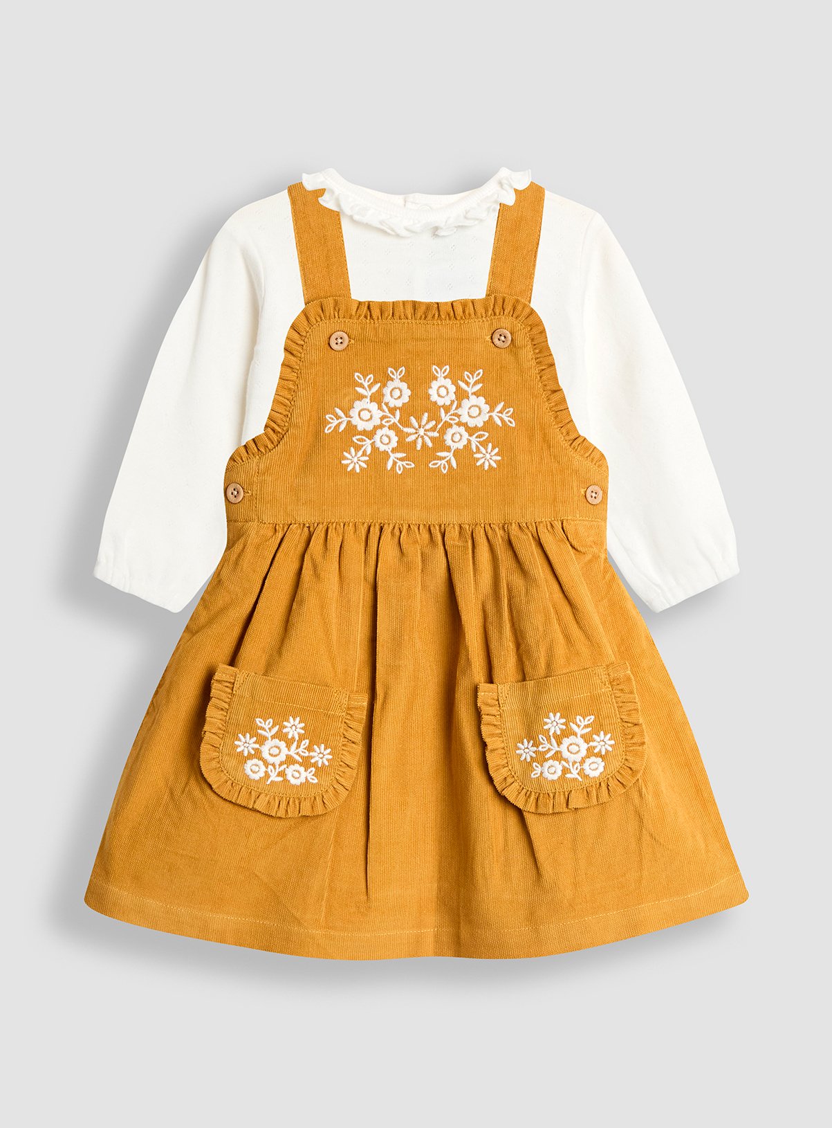 JOJO MAMAN BÉBÉ Embroidered Cord Pinafore Dress And Blouse Set 2-3 Years