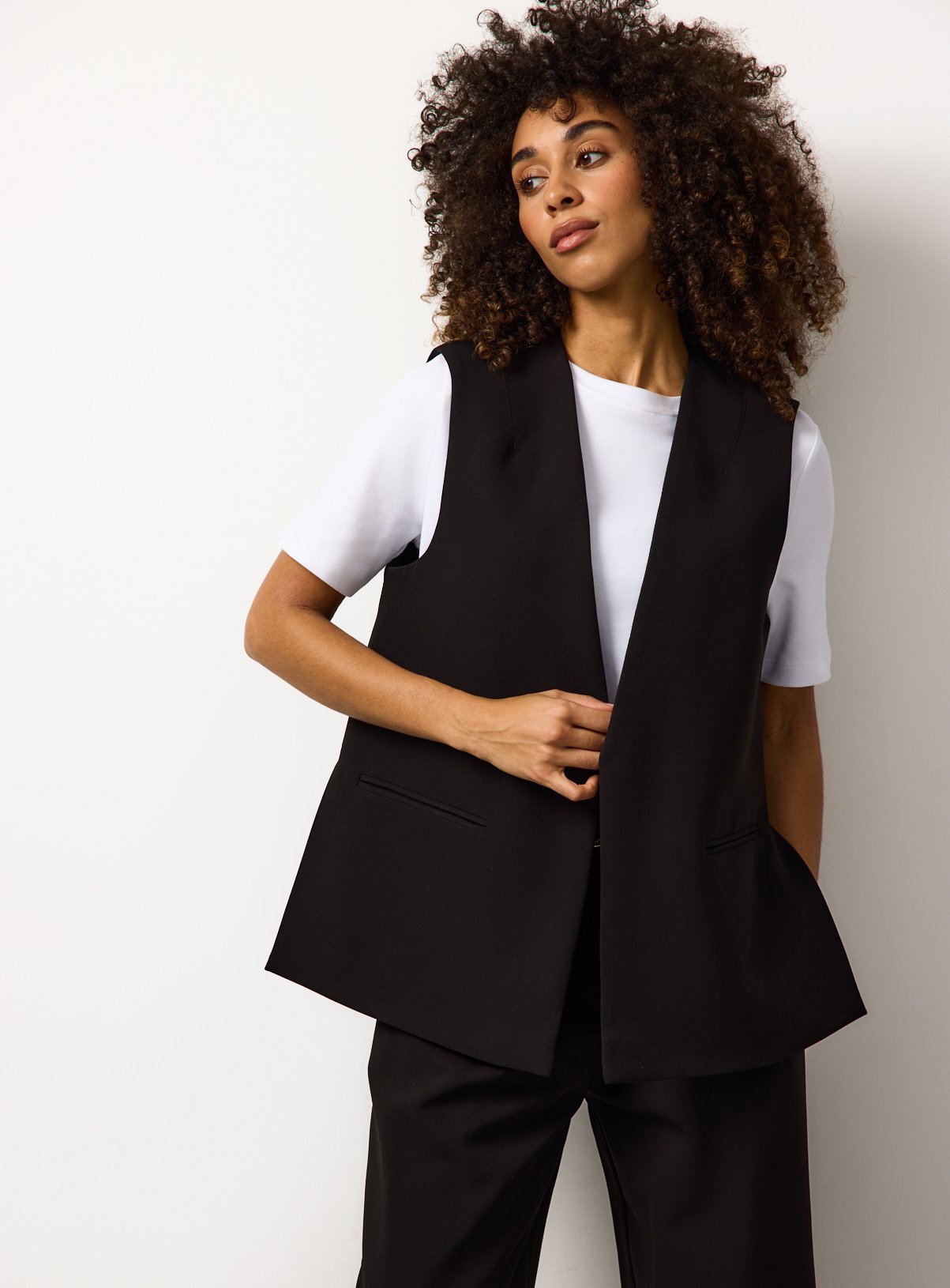 Black Bonded Longline Co-ord Waistcoat 20