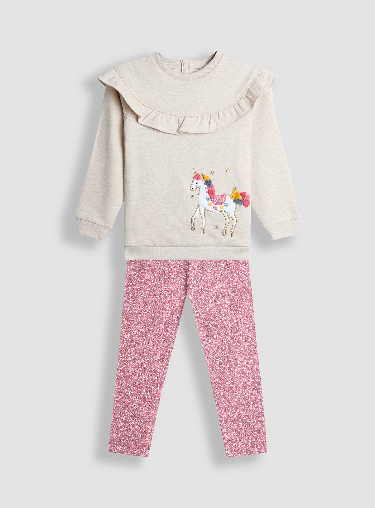 JOJO MAMAN BÉBÉ Unicorn Applique Frill Sweatshirt And Legging Set