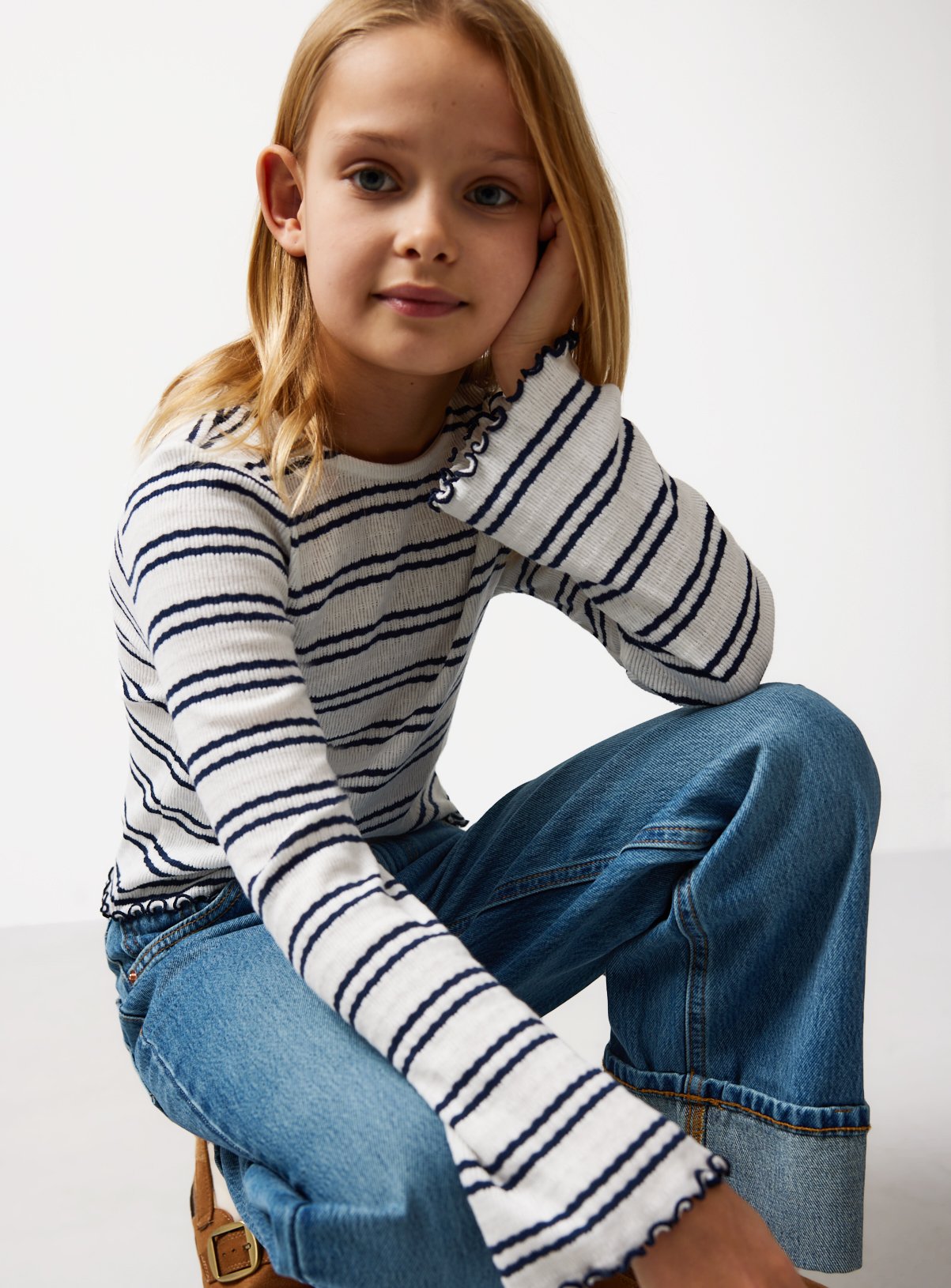 White Striped Pointelle Long Sleeve T-Shirt 10 years