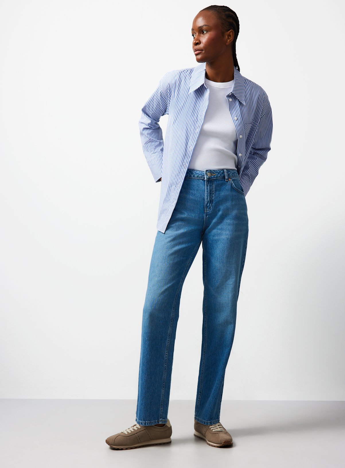 Relaxed Straight Leg Mid Blue Jeans 