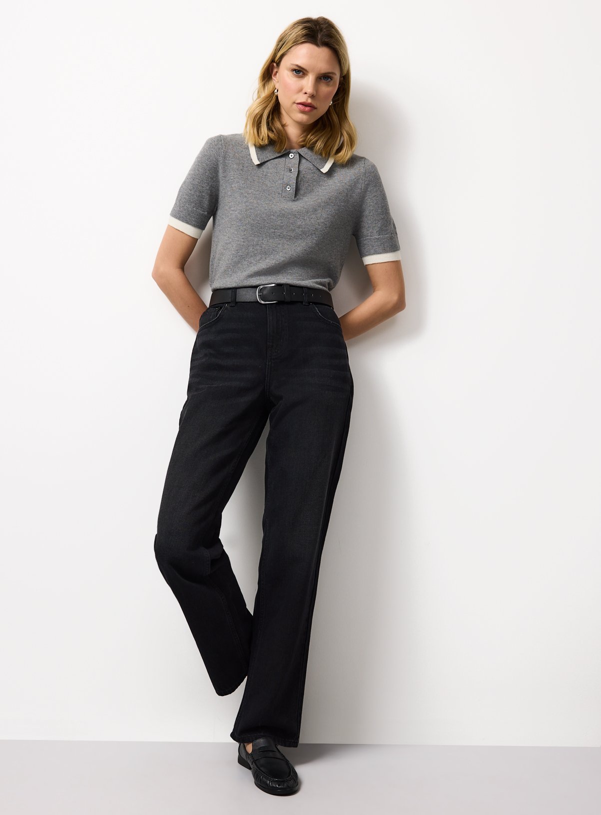 Washed Black Relaxed Straight Leg Jeans 10S