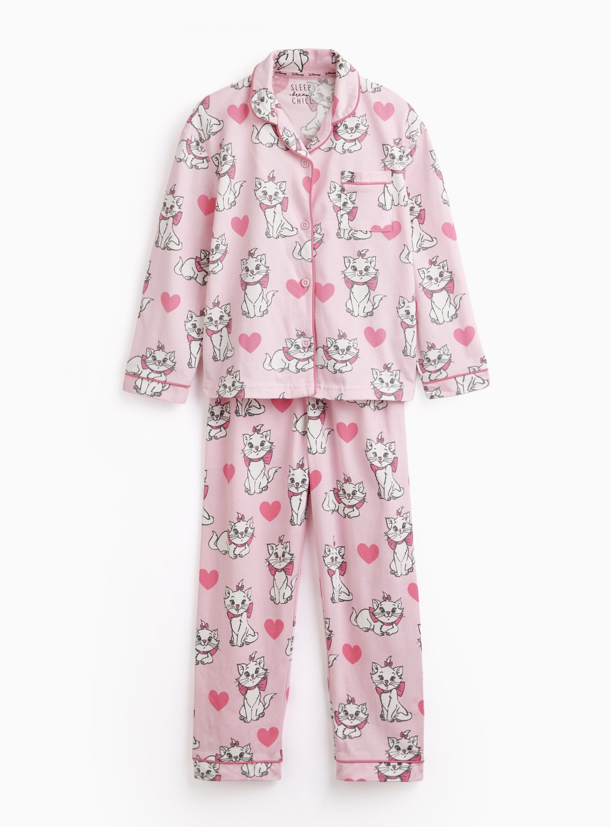 Mini Me Pink Disney Marie Print Traditional Pyjamas 