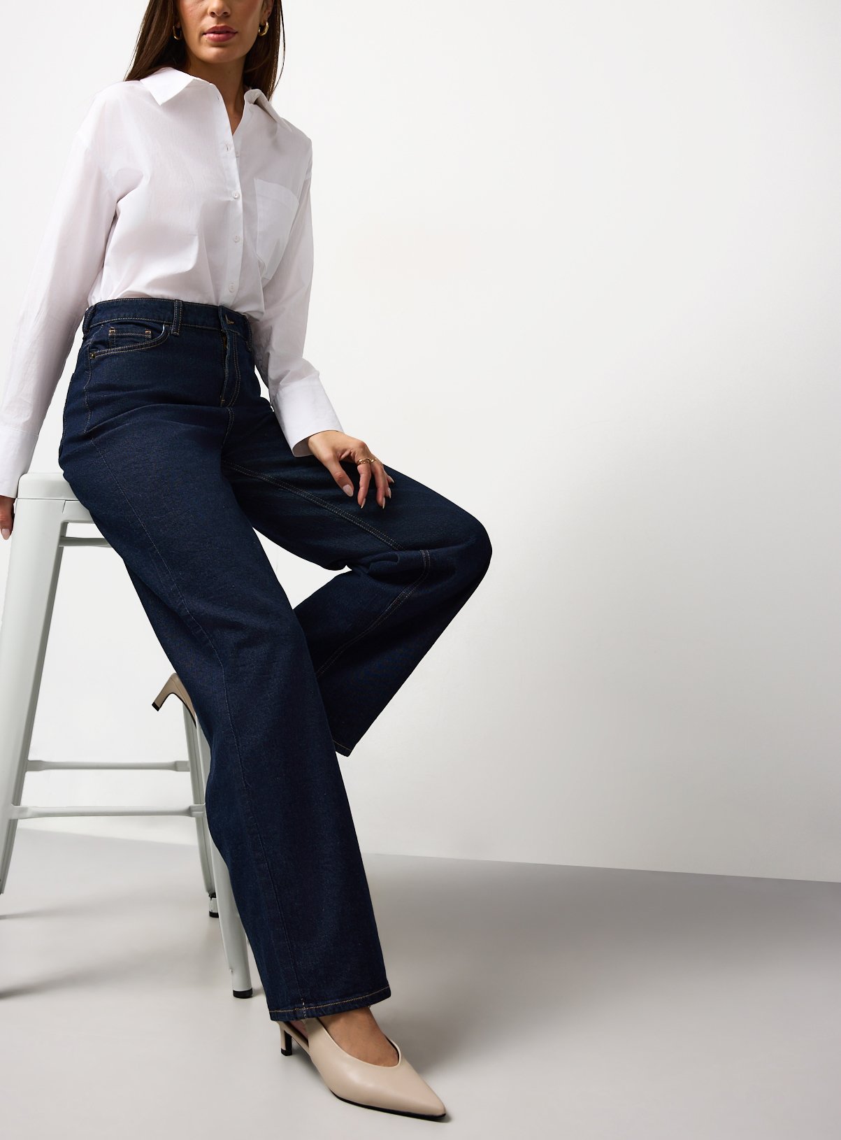 Dark Rinse Denim Wide Leg Jeans 