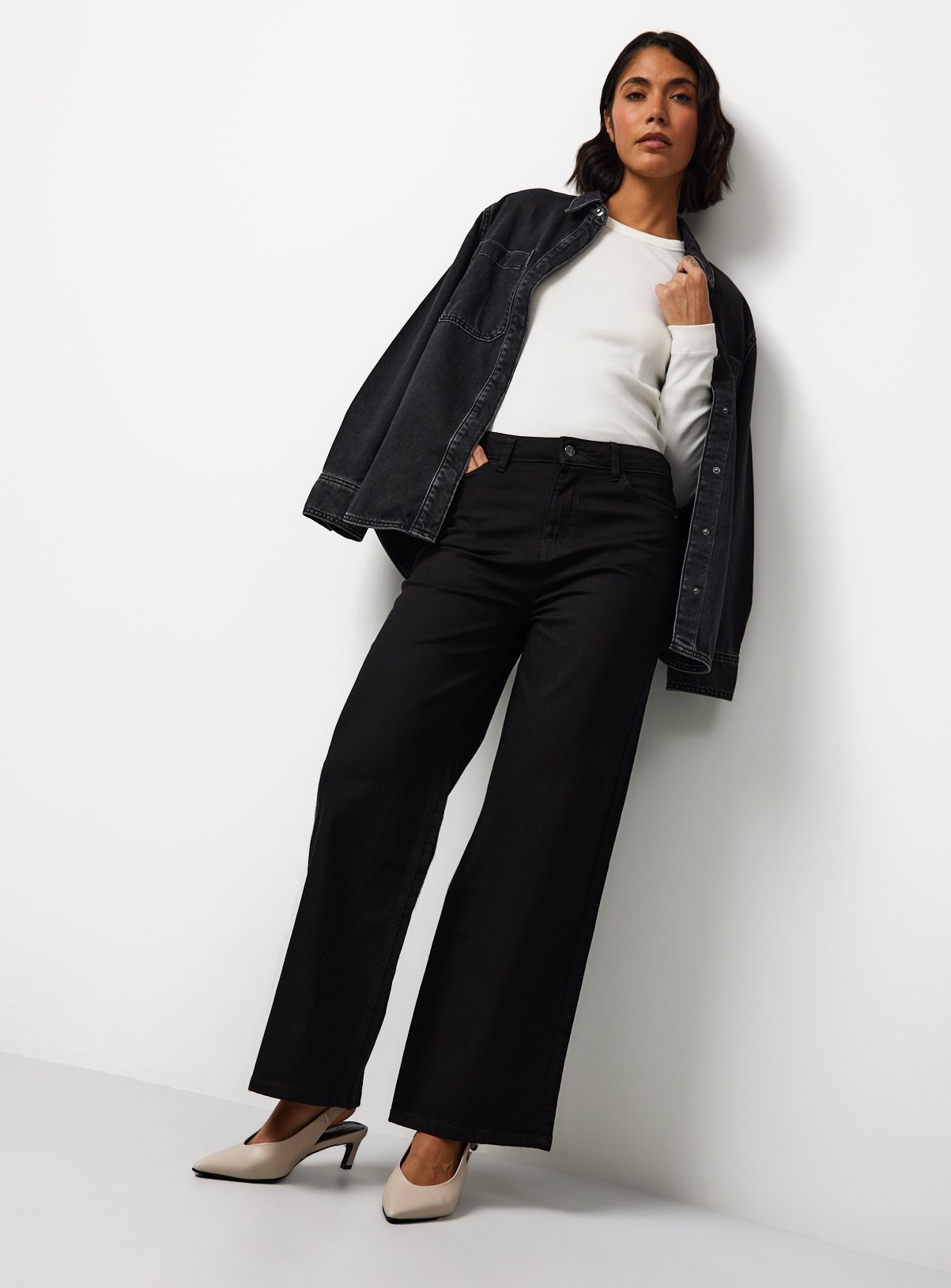 Black Wide Leg Denim Jeans 14L