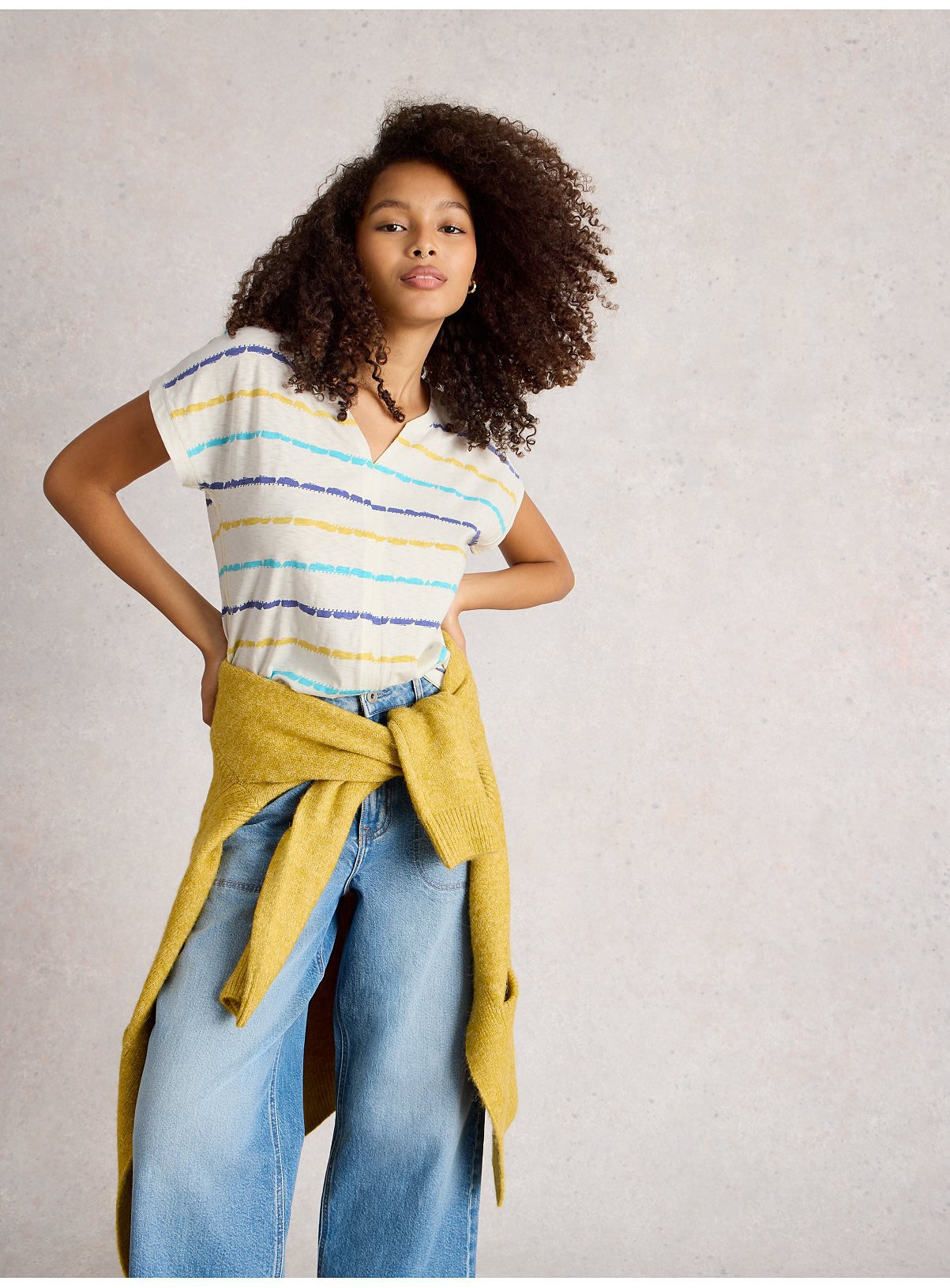 WHITE STUFF Nelly Notch Stripe Neck T Shirt 