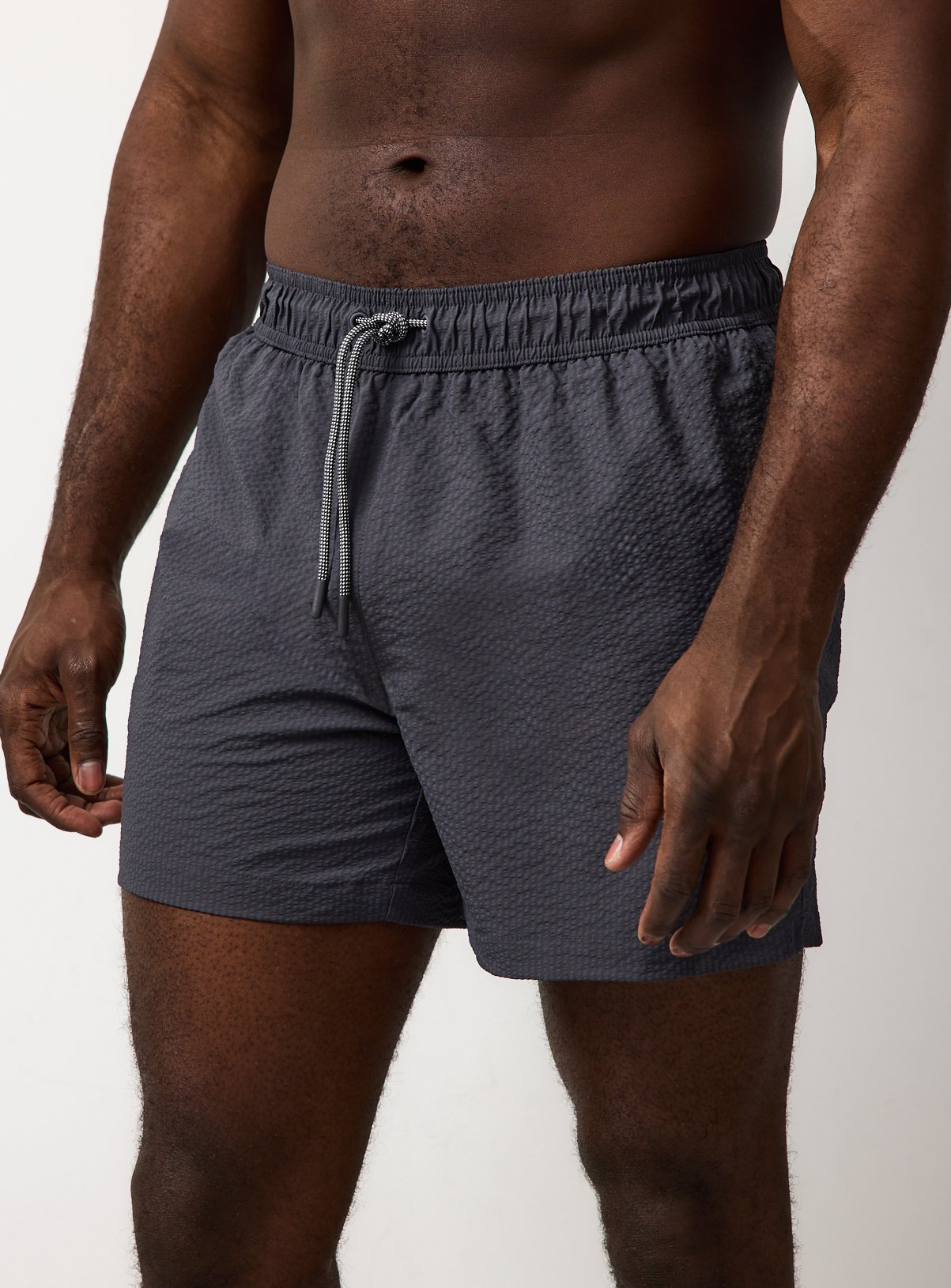 Grey Seersucker Woven Swimming Shorts 