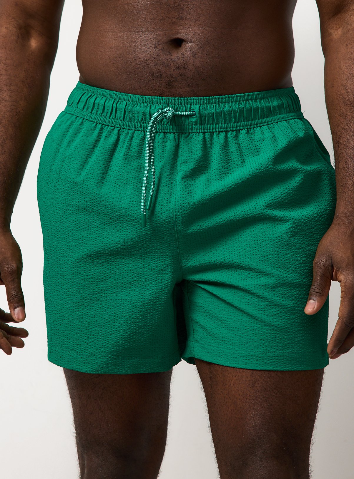 Green Woven Seersucker Swimming Shorts 