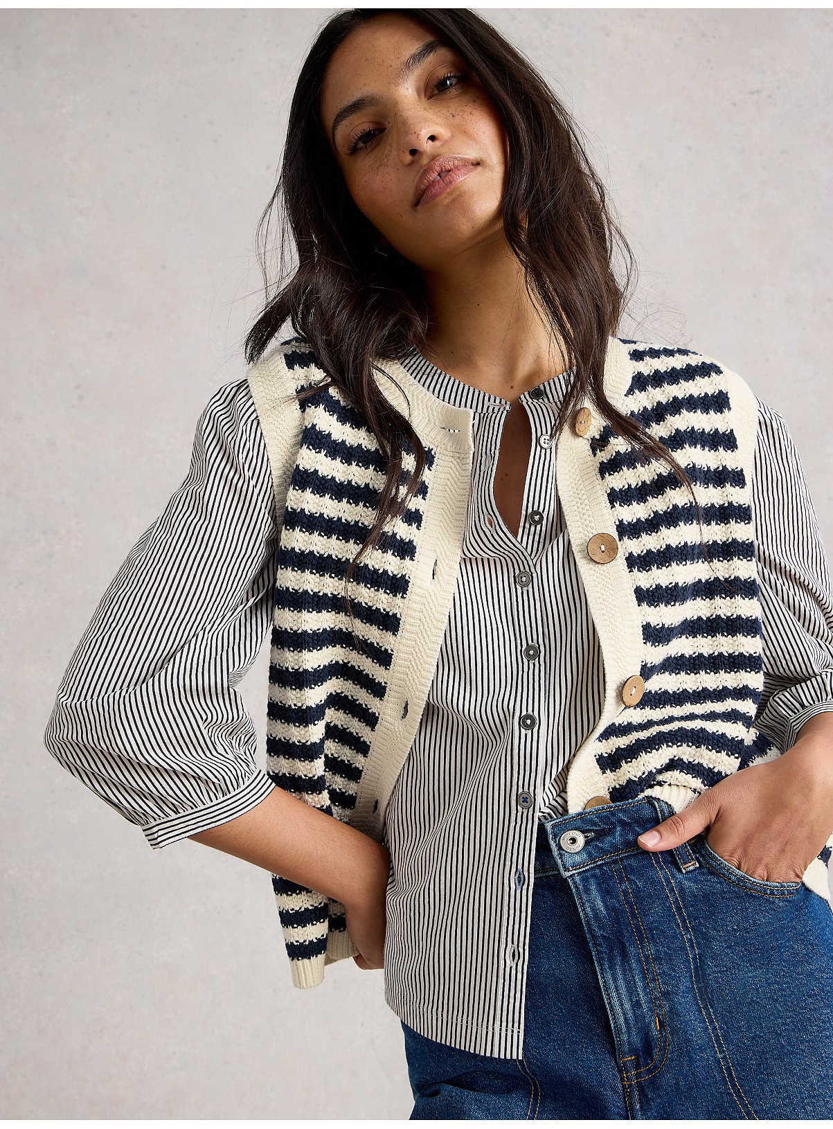 WHITE STUFF Sienna Stripe Button Down Waistcoat