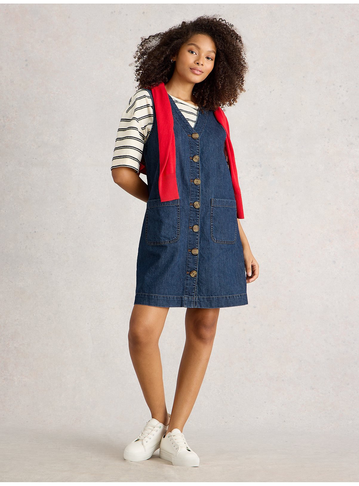 WHITE STUFF Rose Denim Pinny Dress