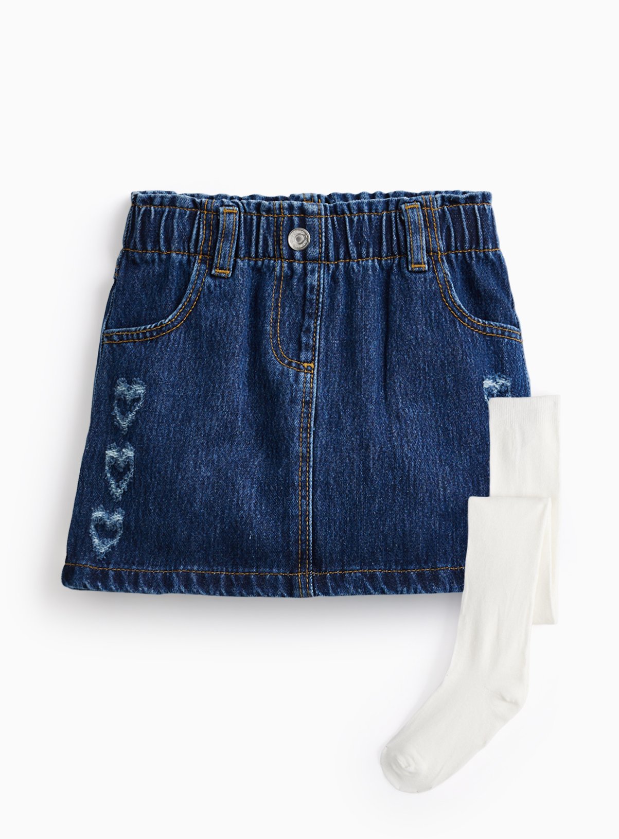 Denim Heart Detail Skirt & Tights Set 