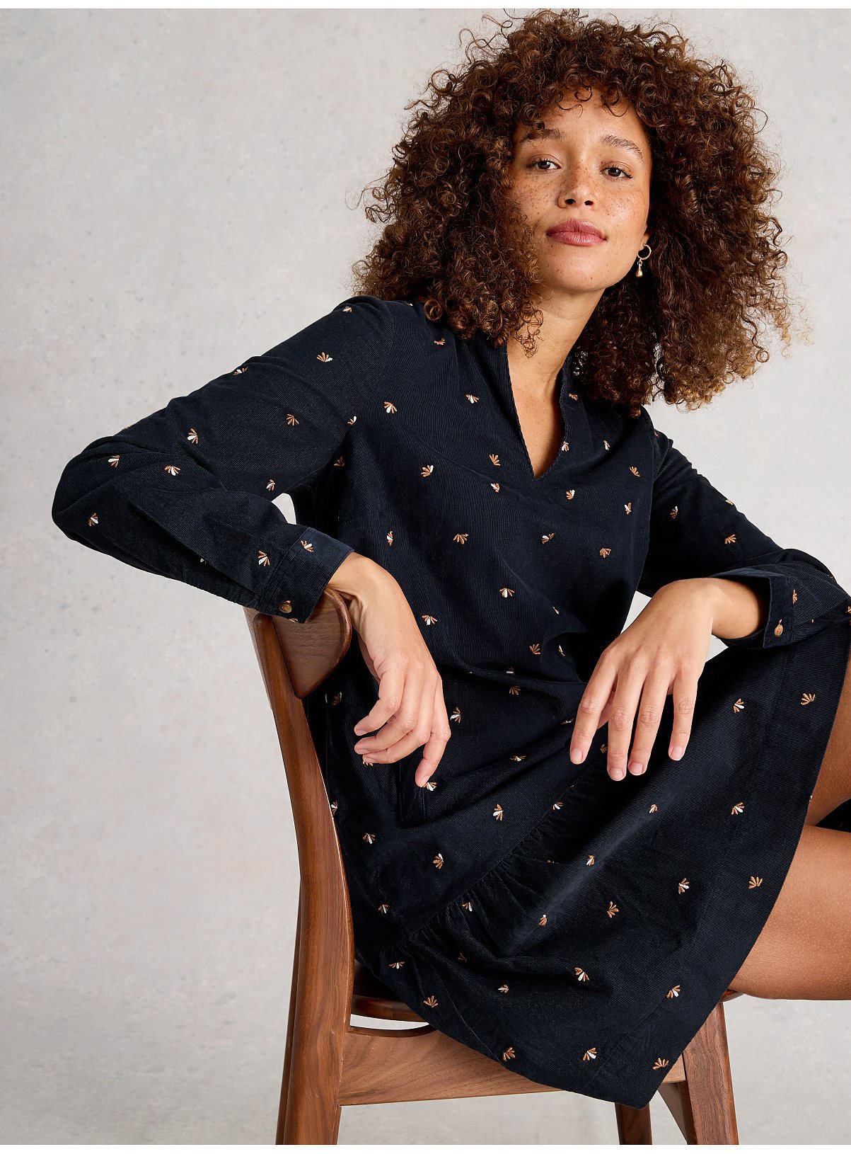 WHITE STUFF Daria Cord Embroidered Dress