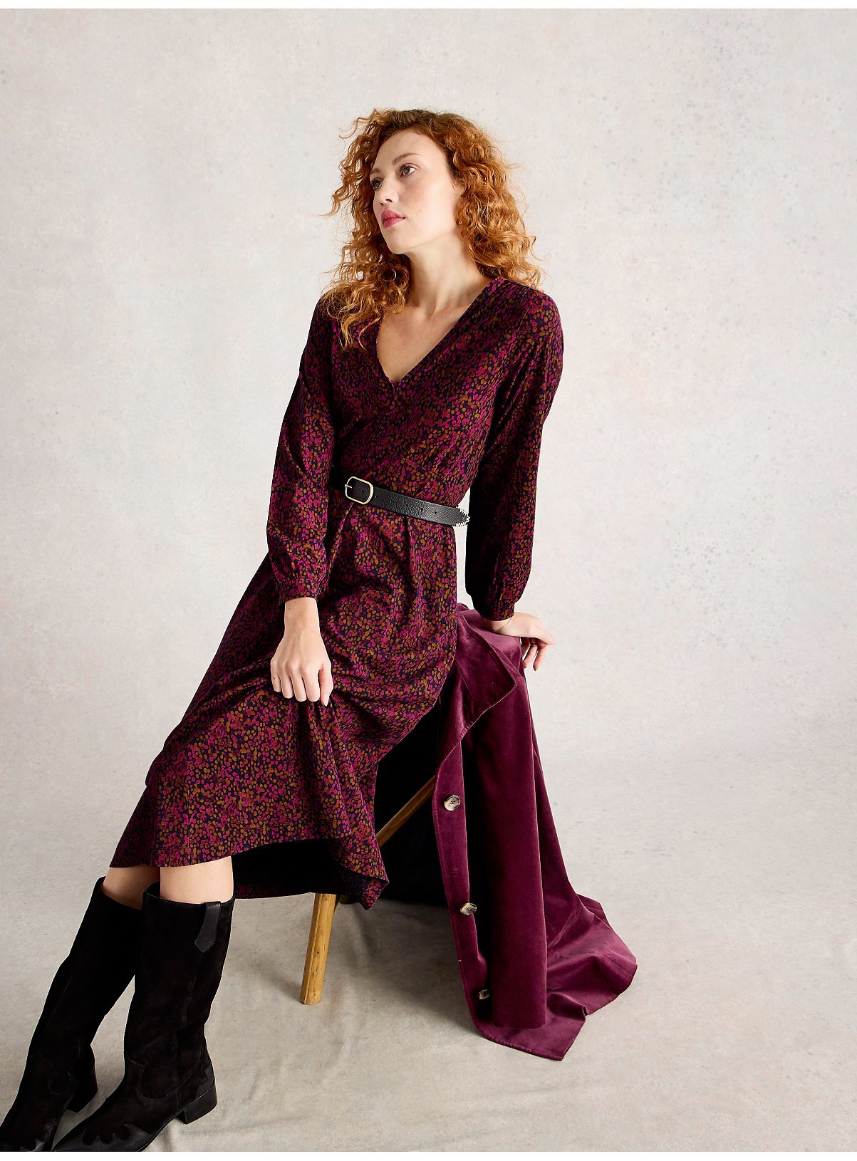 WHITE STUFF Megan Jersey Dress Burgundy 