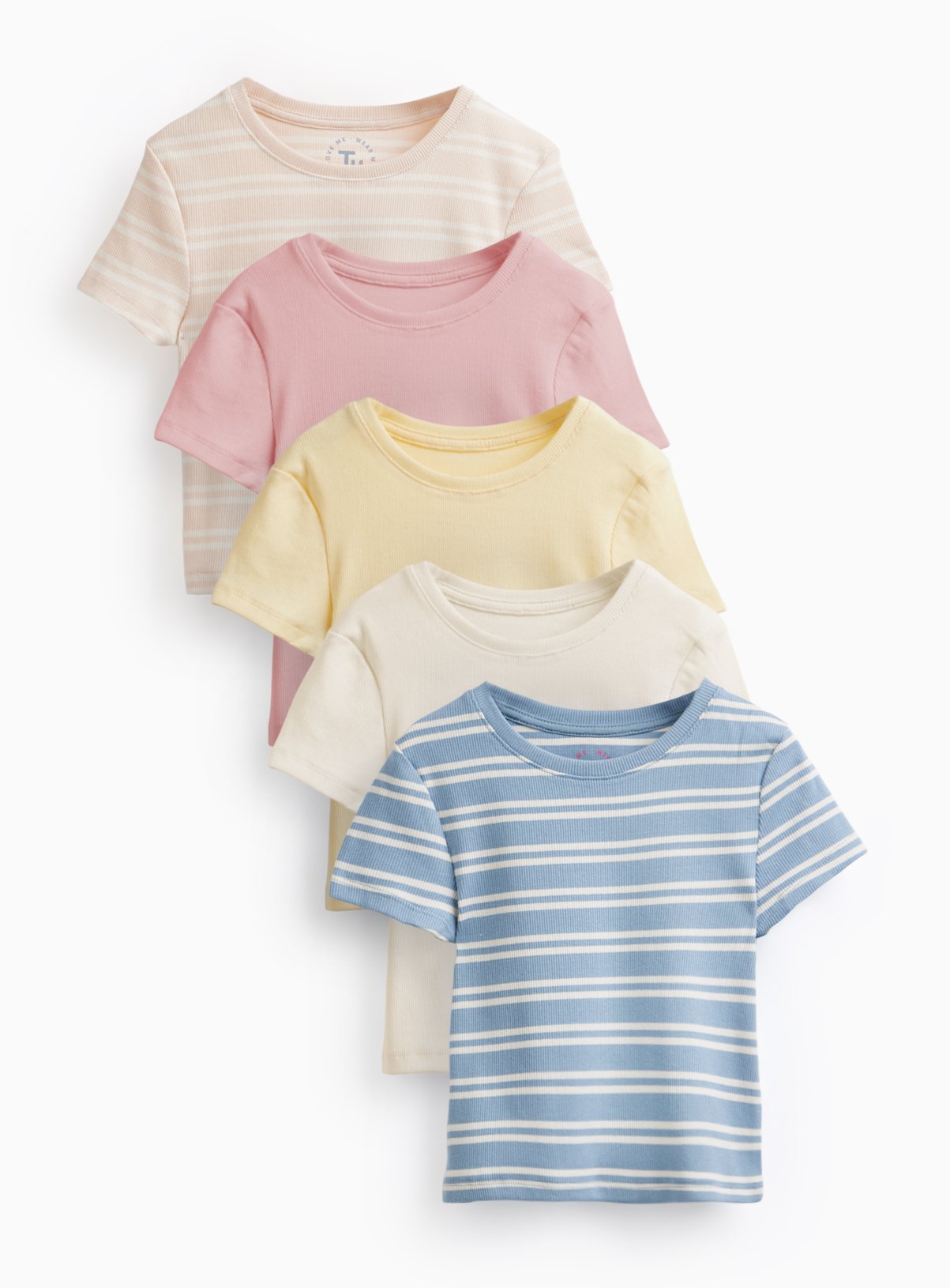 Cream Striped Ribbed Slim Fit T-Shirts 5 Pack 14 years