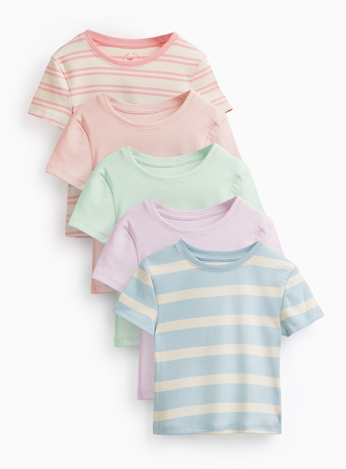 Pink Striped Ribbed Slim Fit T-Shirts 5 Pack 14 years