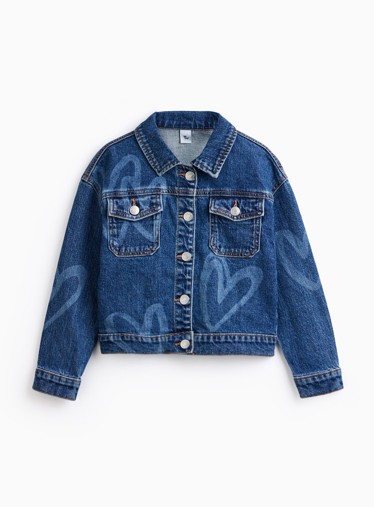 Denim Heart Print Trucker Jacket