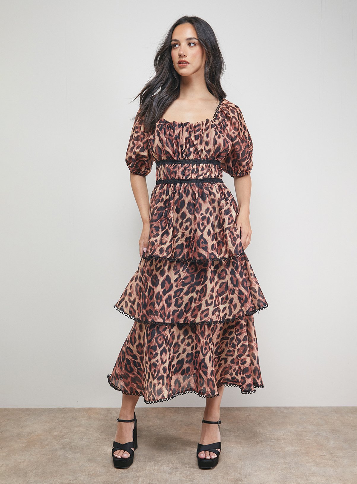 OASIS Puff Sleeve Tiered Midaxi Dress 14