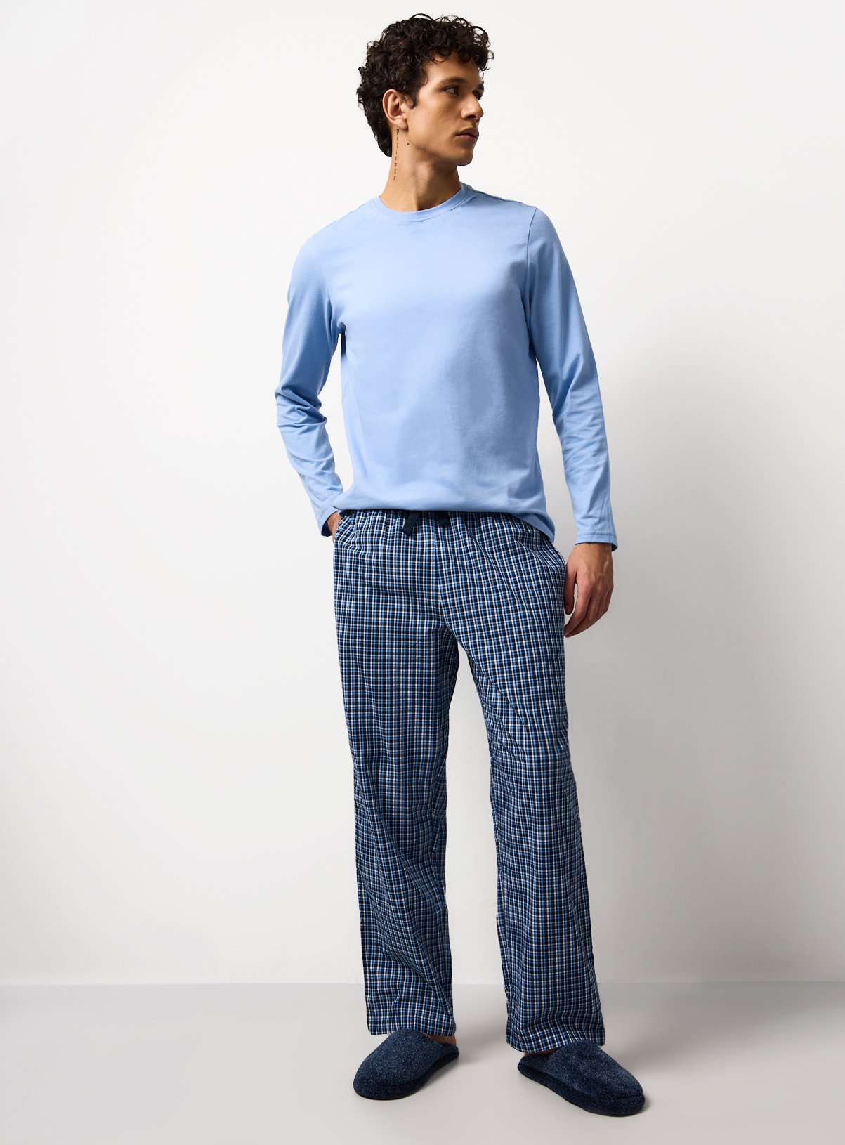 Blue Check Poplin Pyjamas 