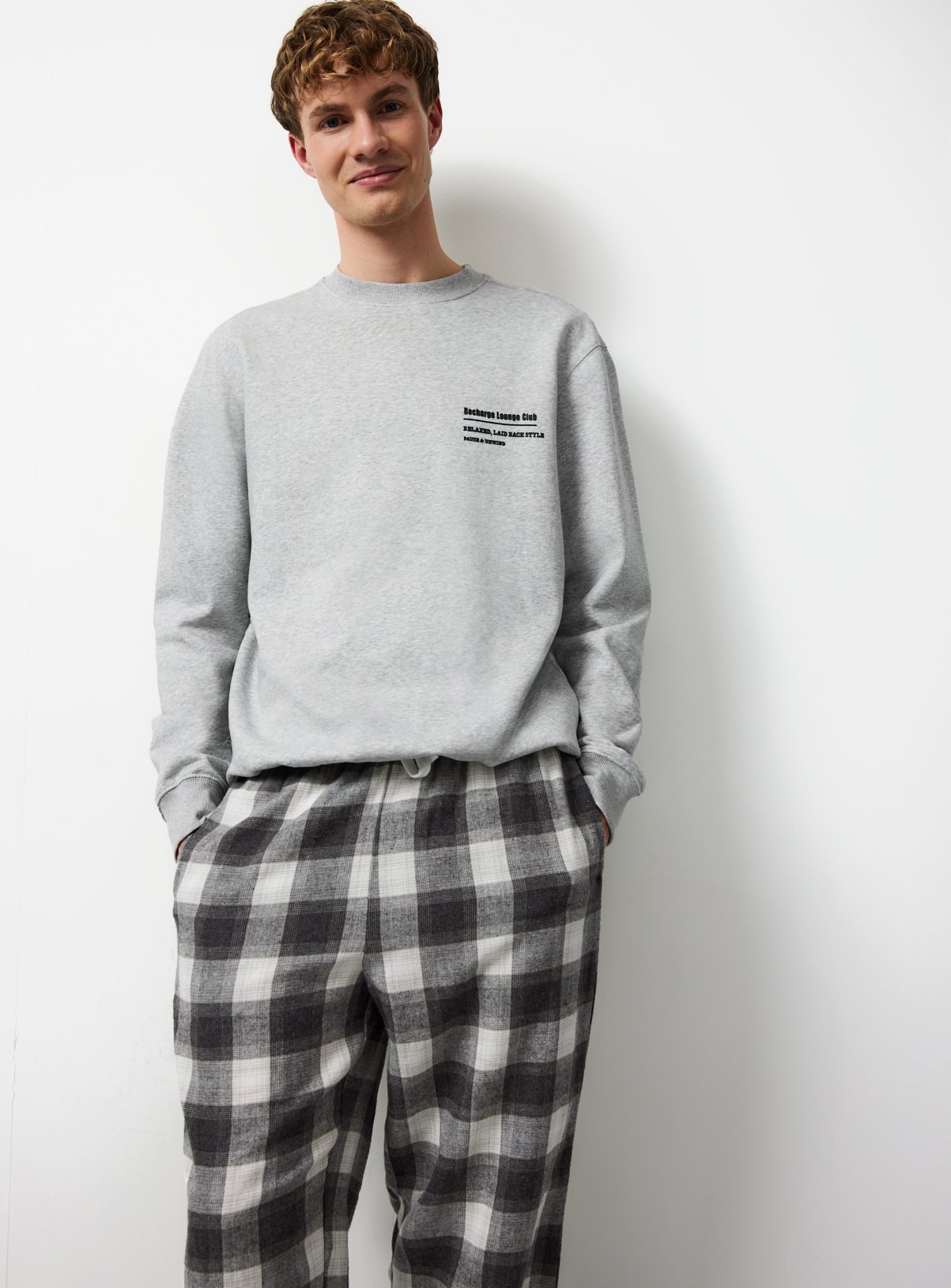 Grey Graphic Print Sweat Pyjama Set 