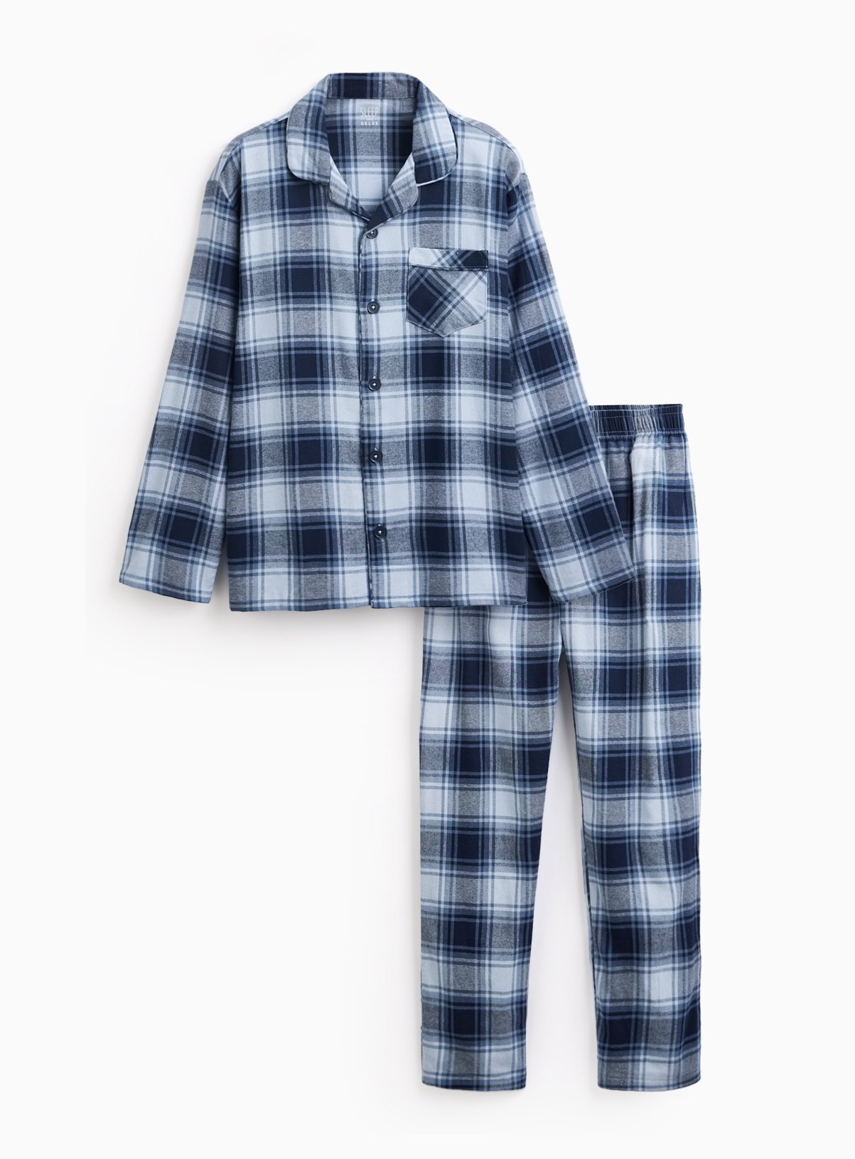 Blue Brushed Check Printed Traditional Pyjamas 