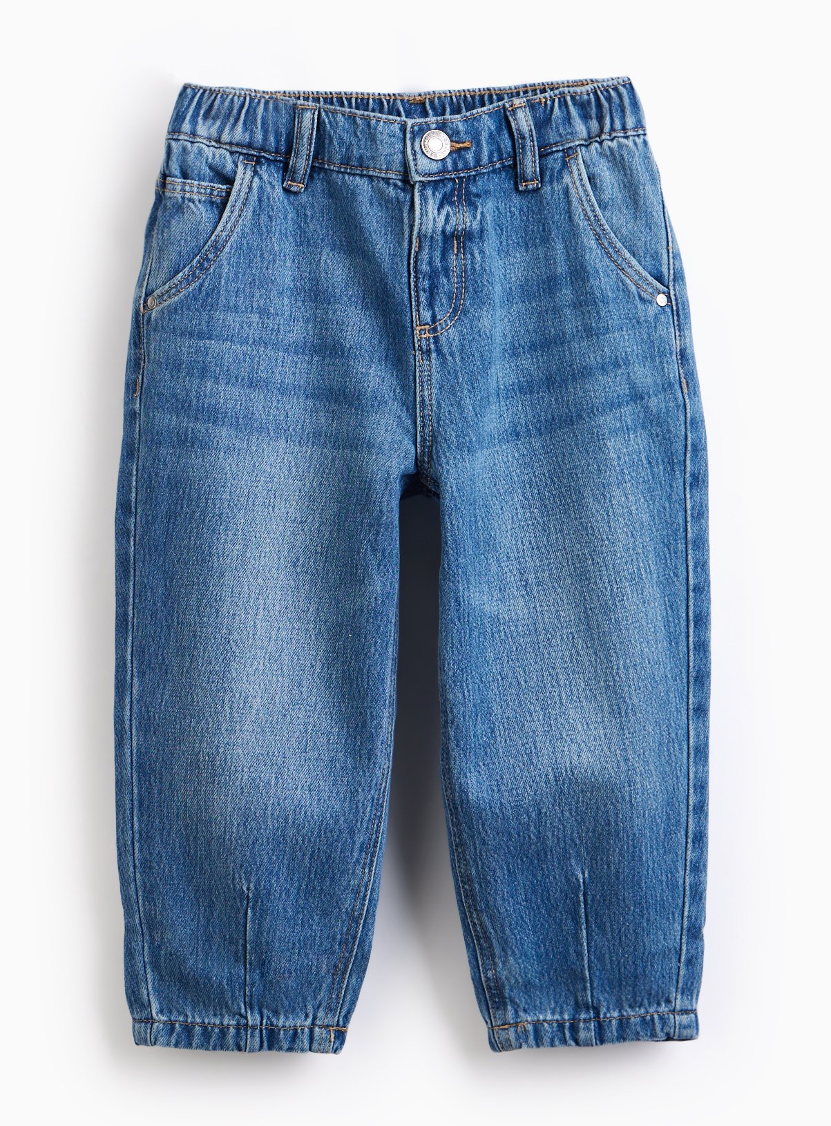 Blue Stonewashed Denim Barrel Leg Jeans 