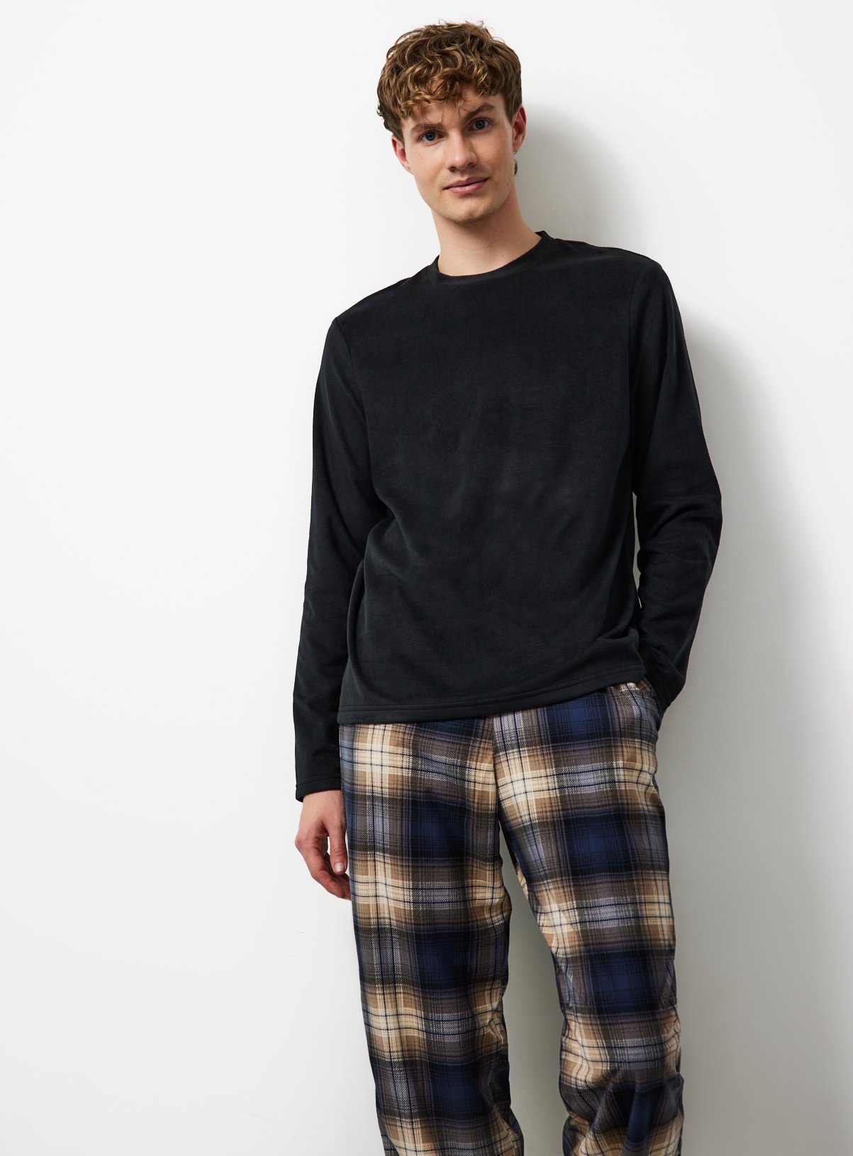 Black Fleece Checked Pyjama Set 