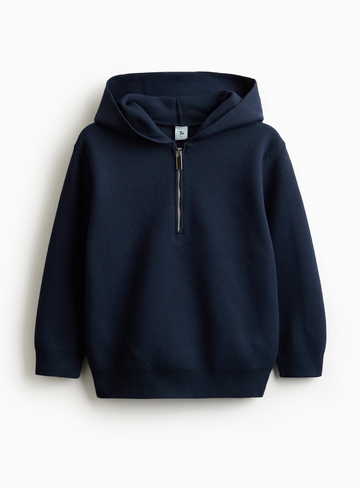 Navy Zip Detail Knitted Hoodie 