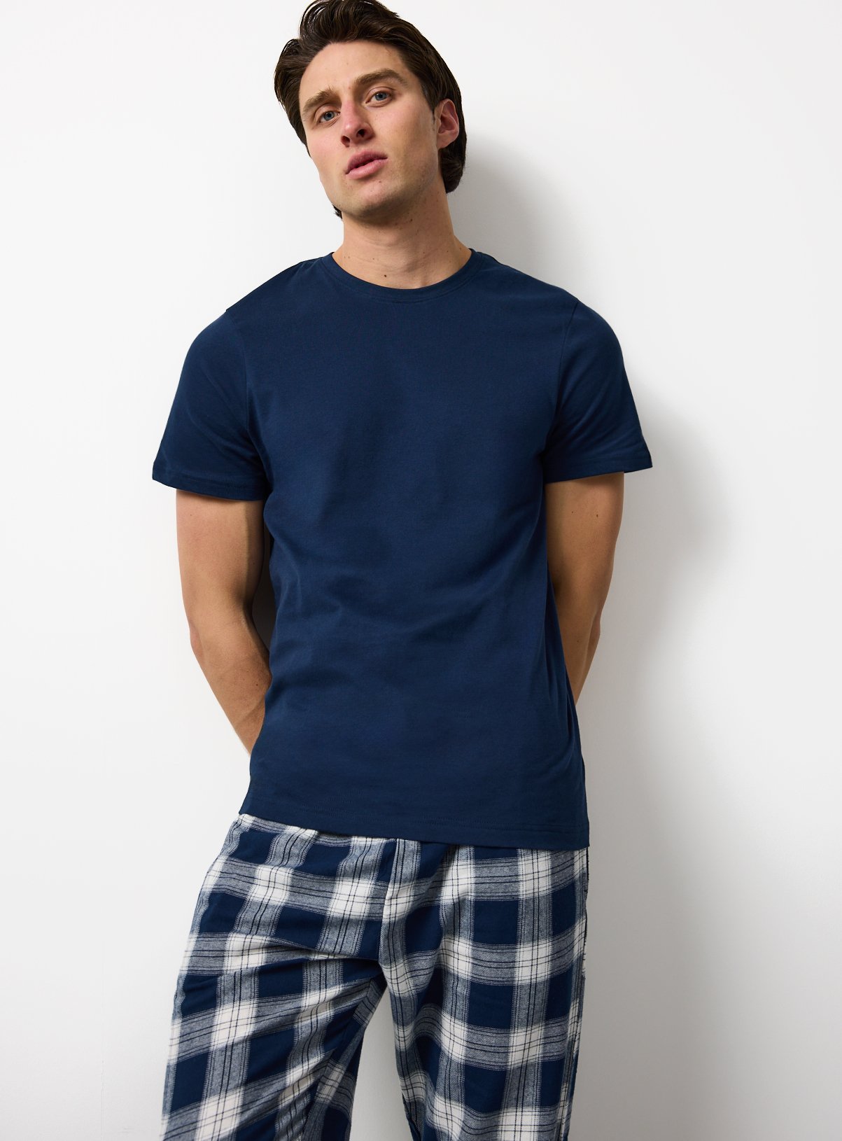 Navy Checked T-Shirt & Bottoms Pyjama Set 