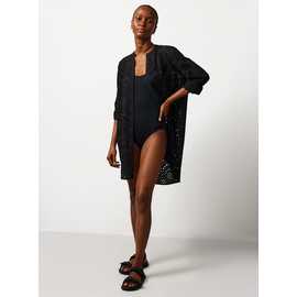Black Lightweight Boho Pattern Beach Shirt