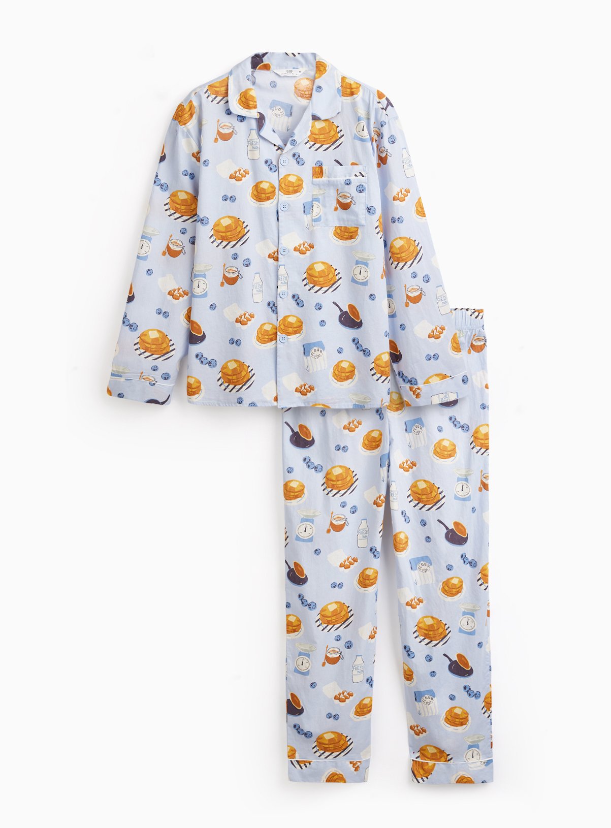 Mini Me Blue Pancake Print Poplin Traditional Pyjamas 