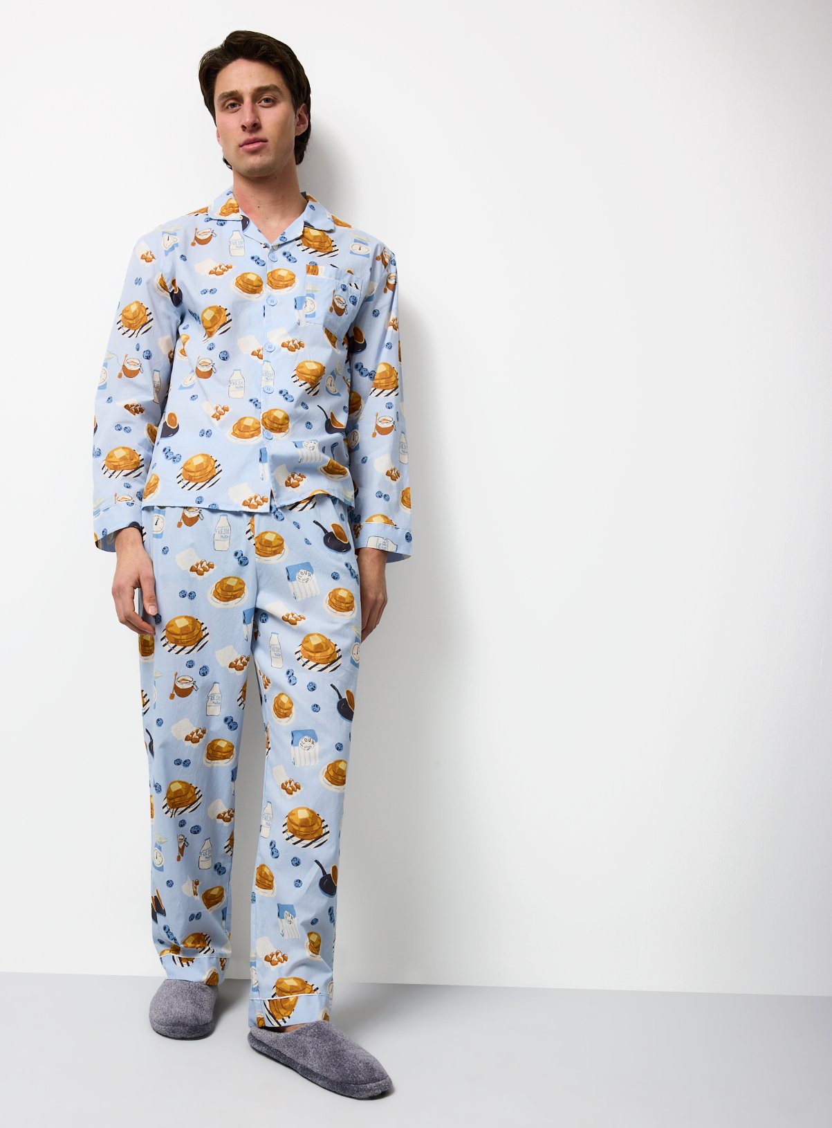 Mini Me Men's Blue Pancake Print Poplin Traditional Pyjamas 