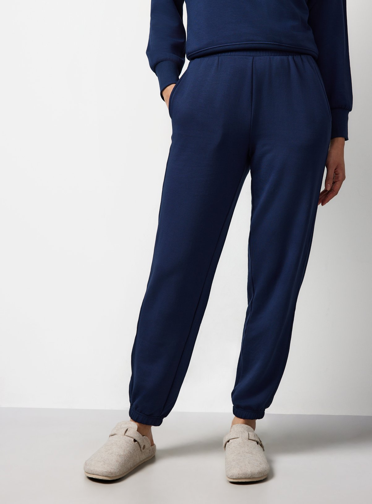 Blue Ribbed Trim Co-ord Jogger Pyjama Bottoms