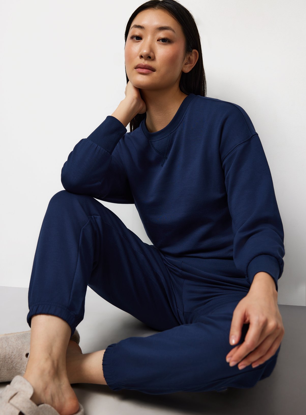 Navy Ribbed Trim Co-ord Sweatshirt 