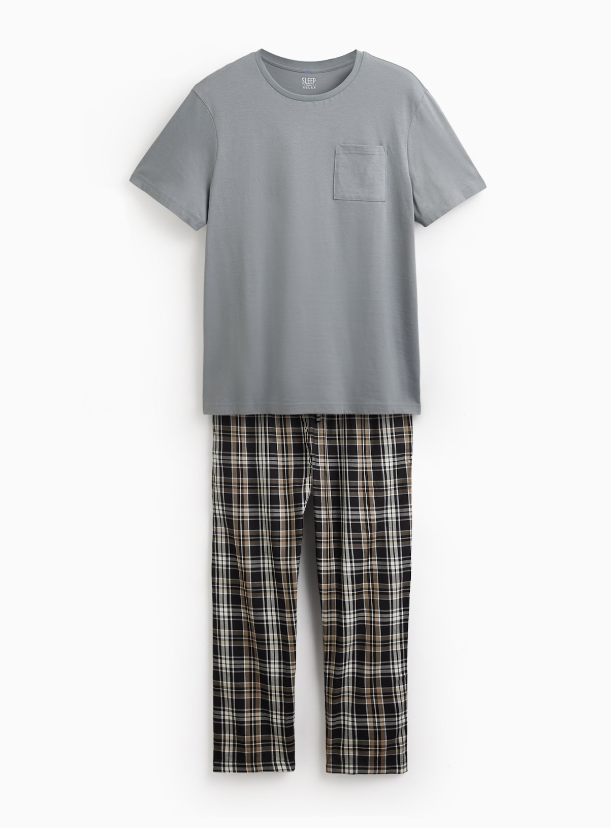 Grey Checked T-Shirt & Bottoms Pyjama Set 