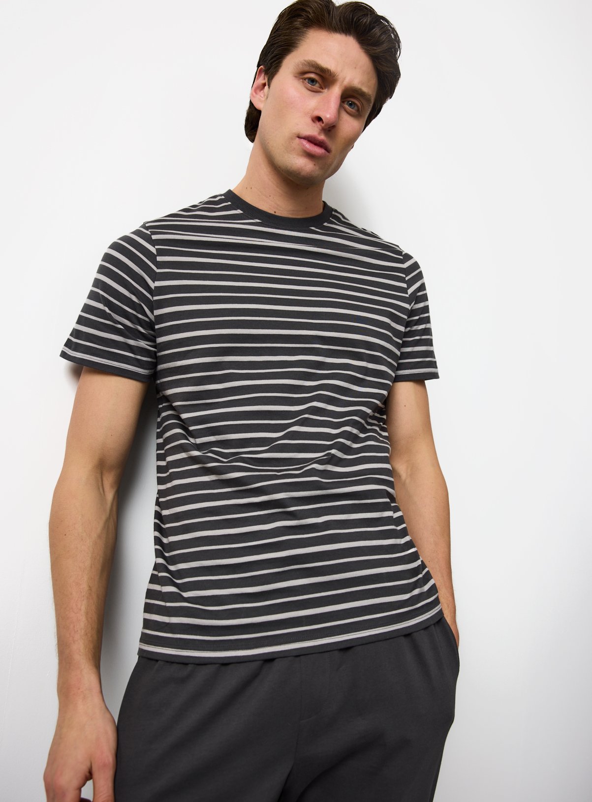 Mono Striped Pyjama Top & Bottoms Set 