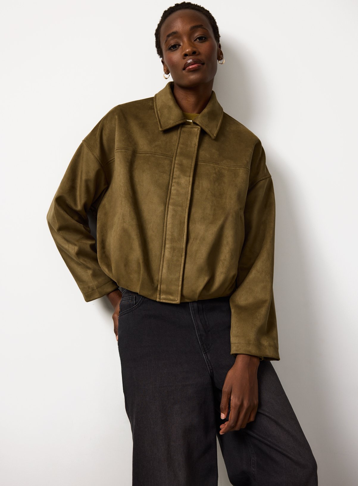 Faux Suede Bubble Hem Jacket 