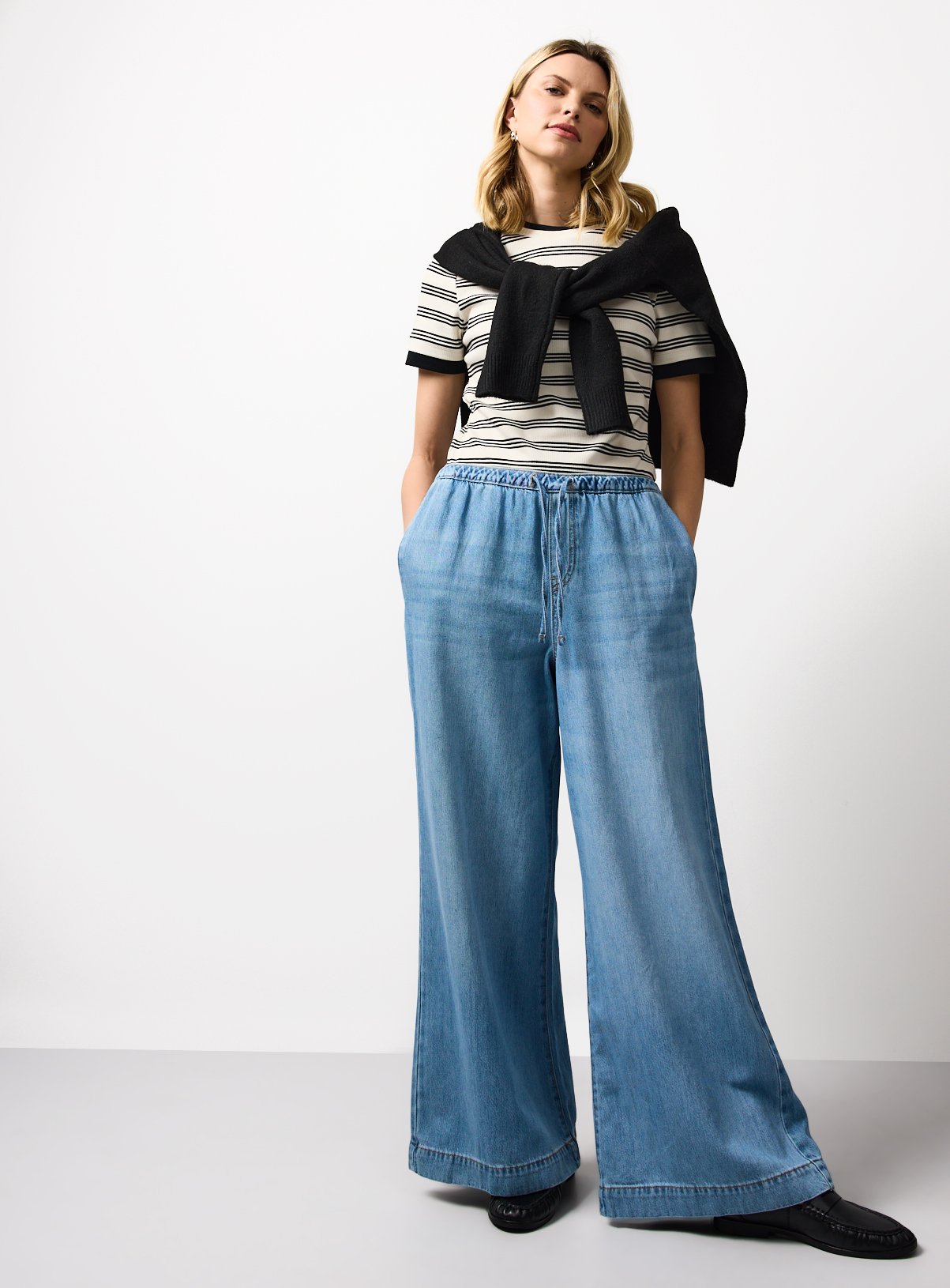 Light Denim Ultra Wide Pull On Joggers 16L