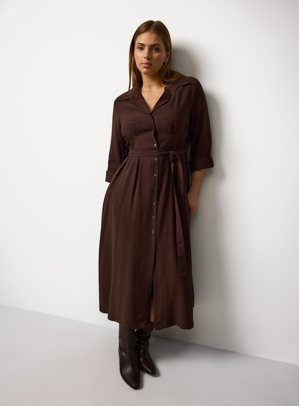 Belted Midi Shirt Dress 