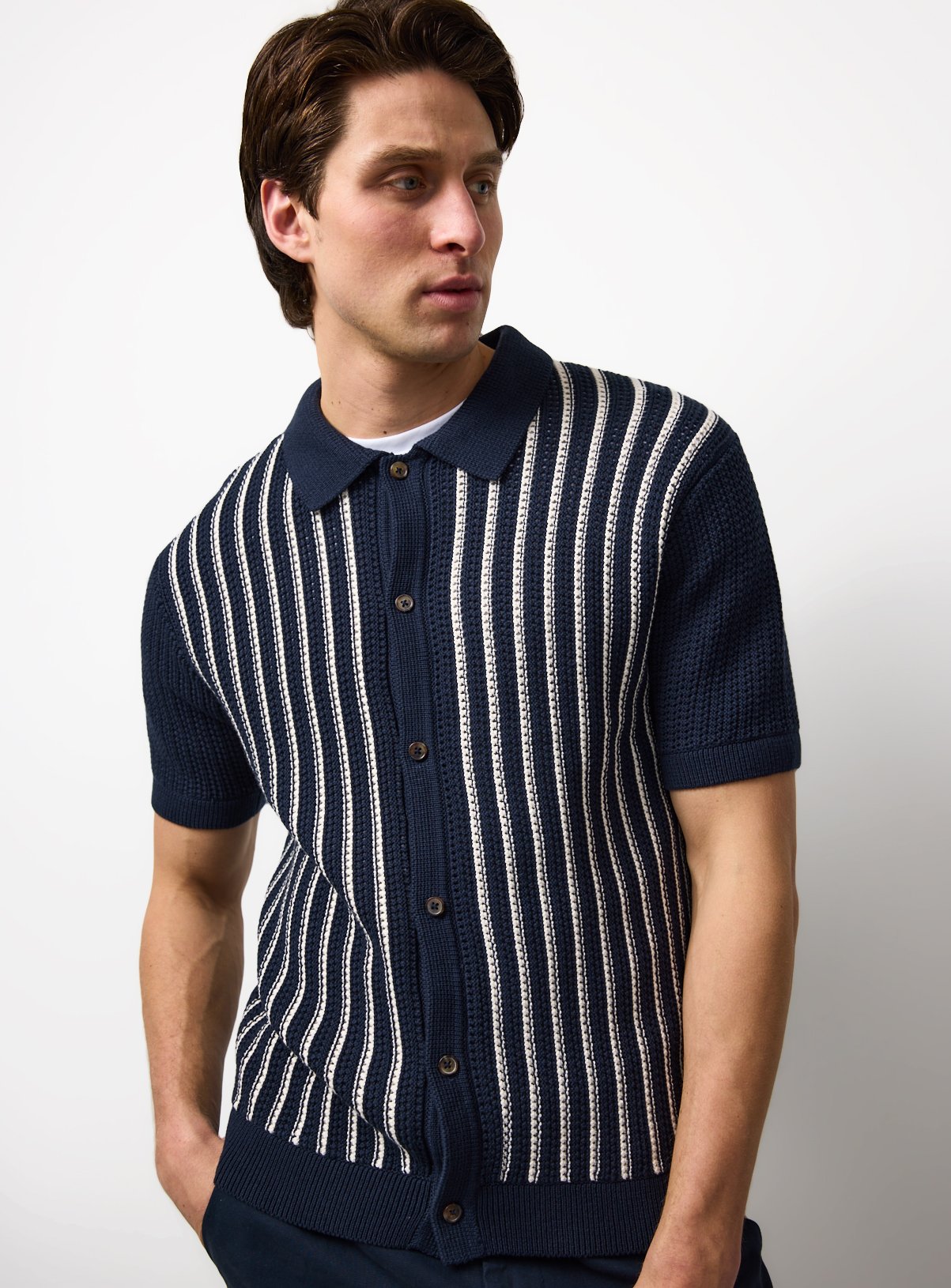 Stripe Knitted Button Through Polo 