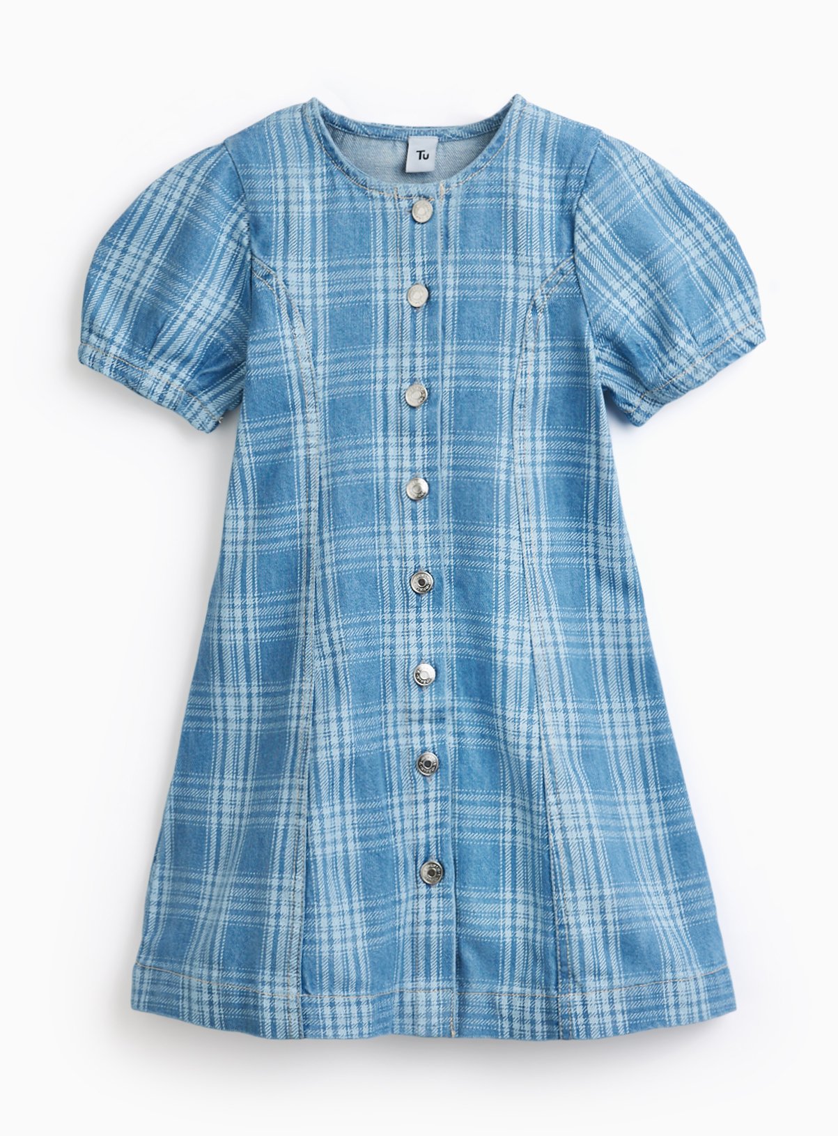 Light Blue Denim Checked Dress 
