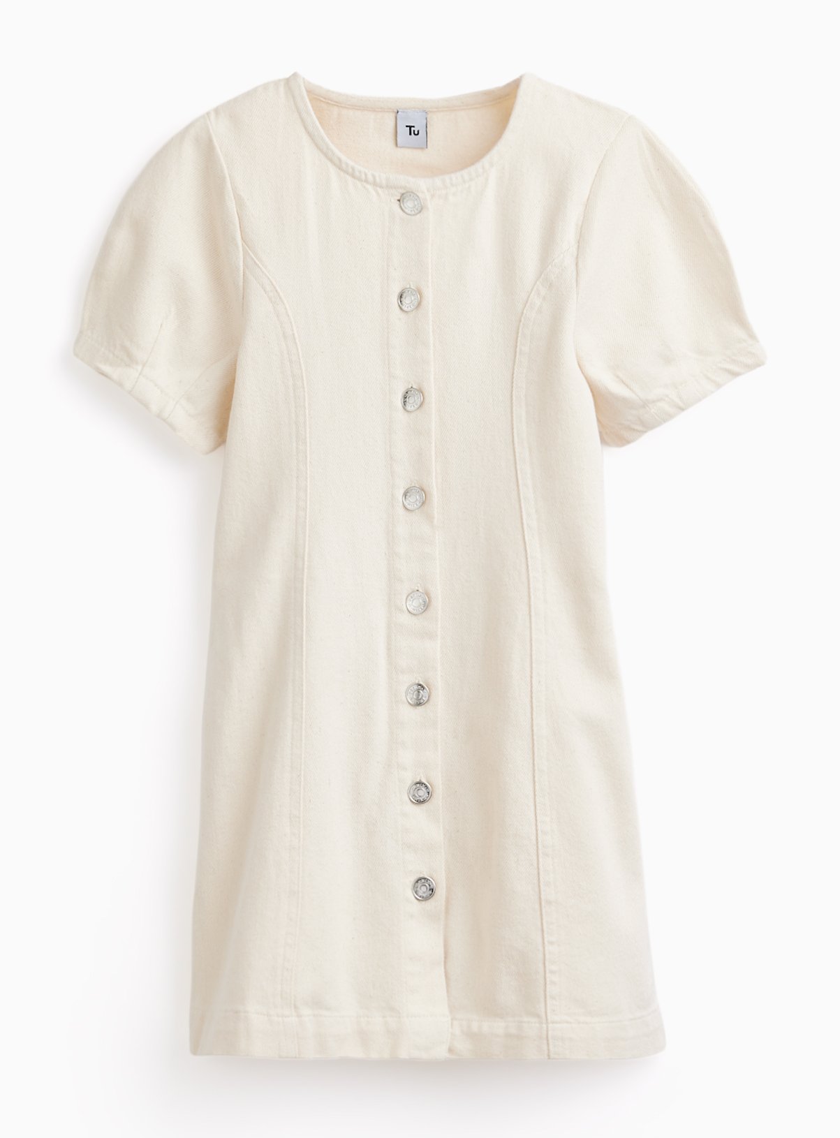 Cream Short Sleeve Denim Dress 