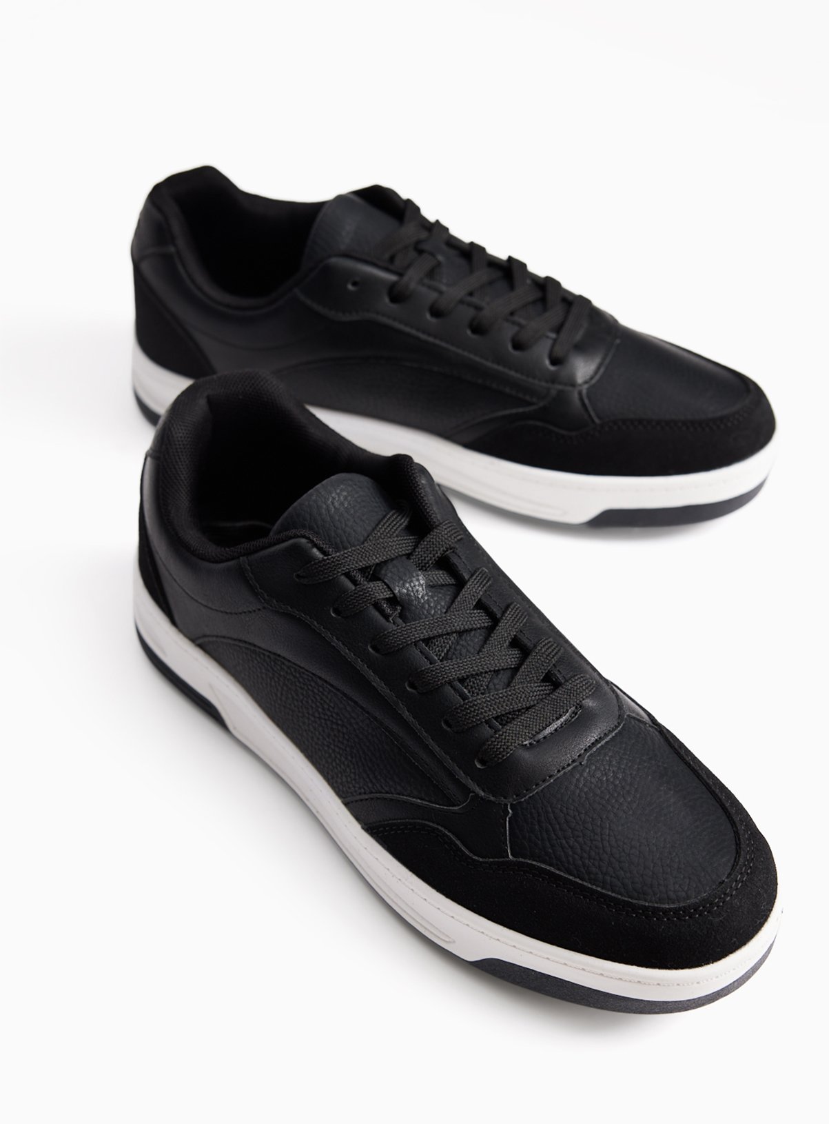 Black Faux Leather Court Trainers 8
