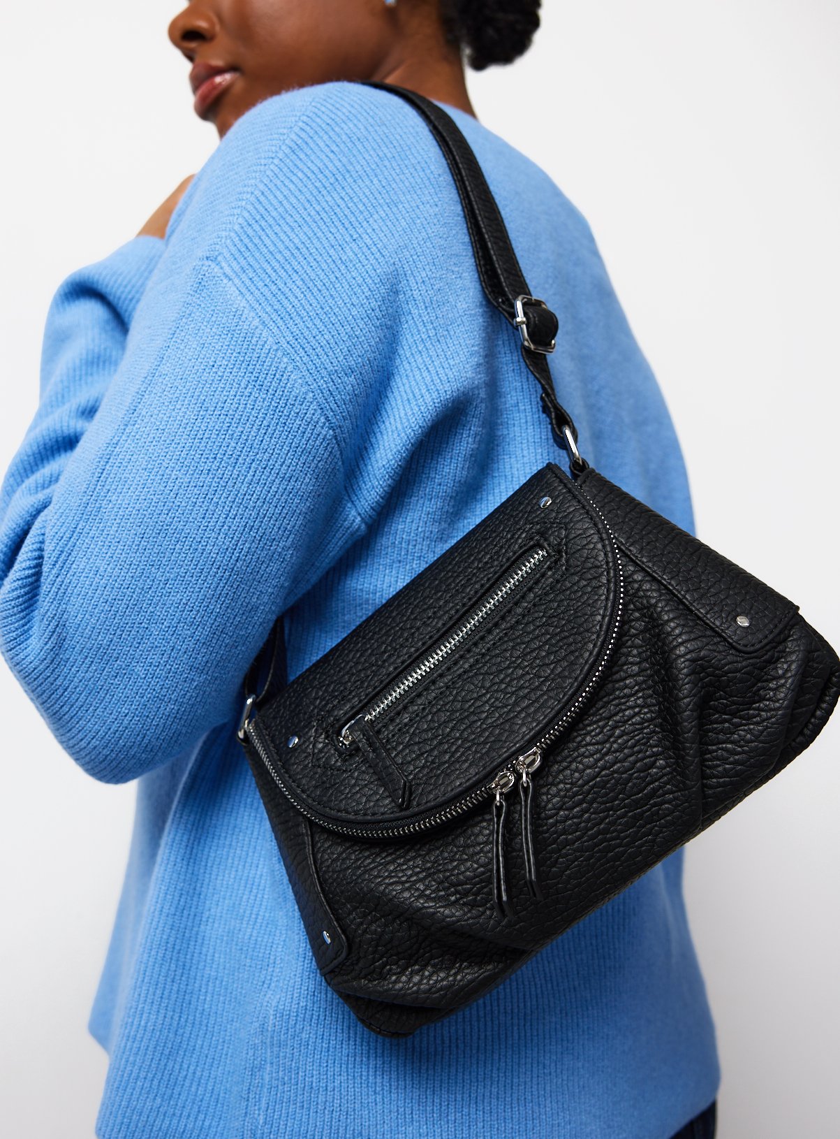 Black Washed PU Crossbody Bag One Size