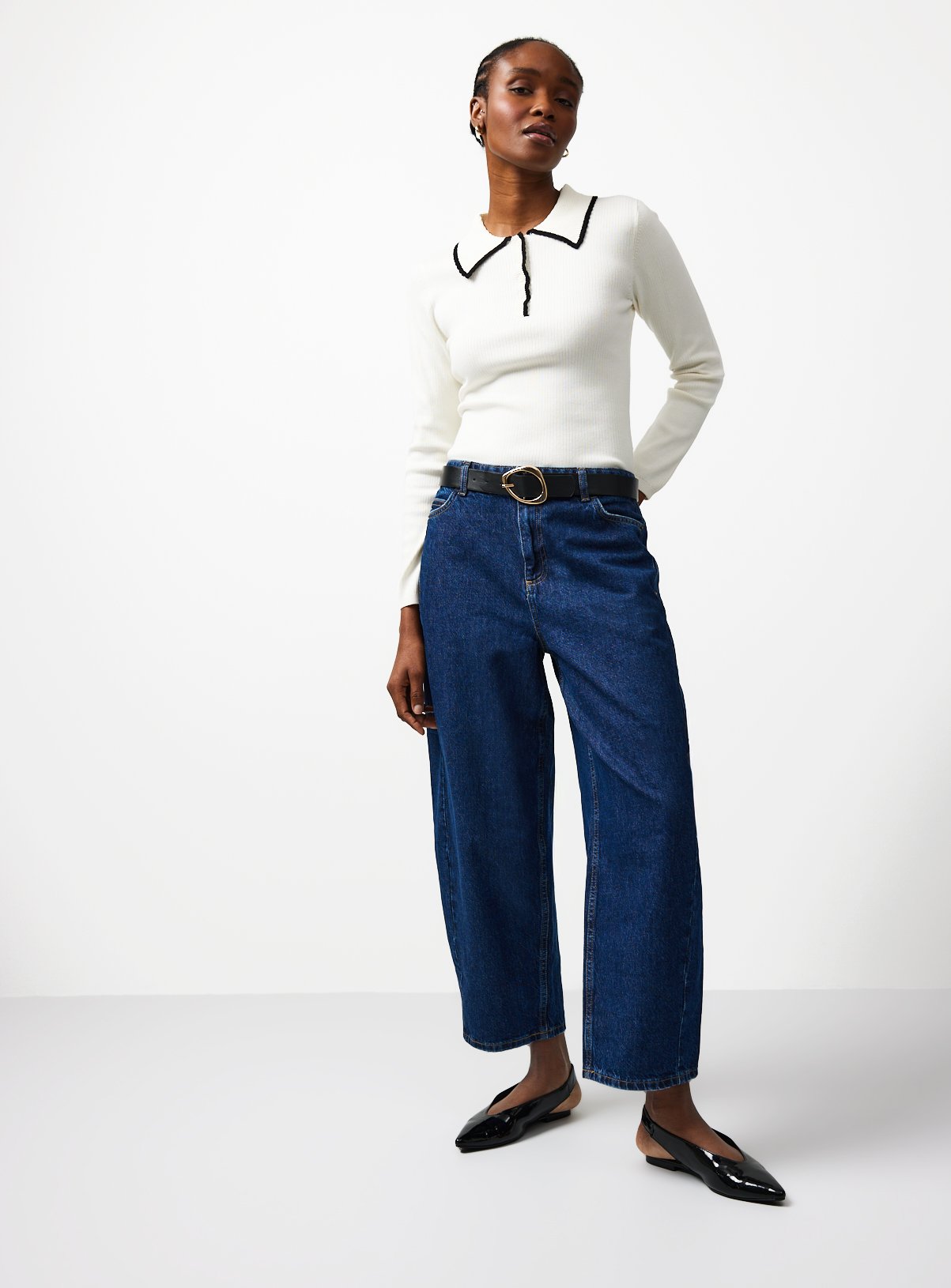 Dark Denim Relaxed Barrel Leg Jeans 